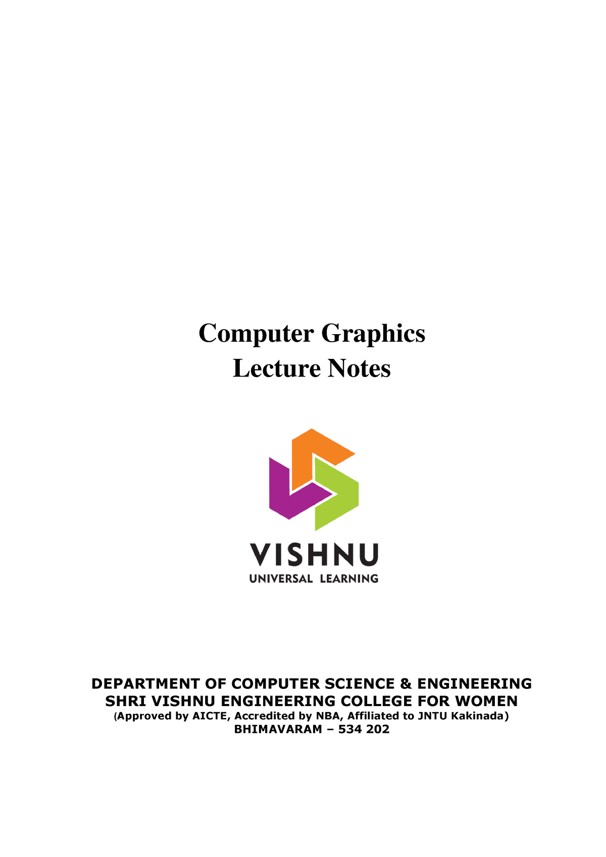 Computer Graphics Notes - Computer Graphics Lecture Notes DEPARTMENT OF ...