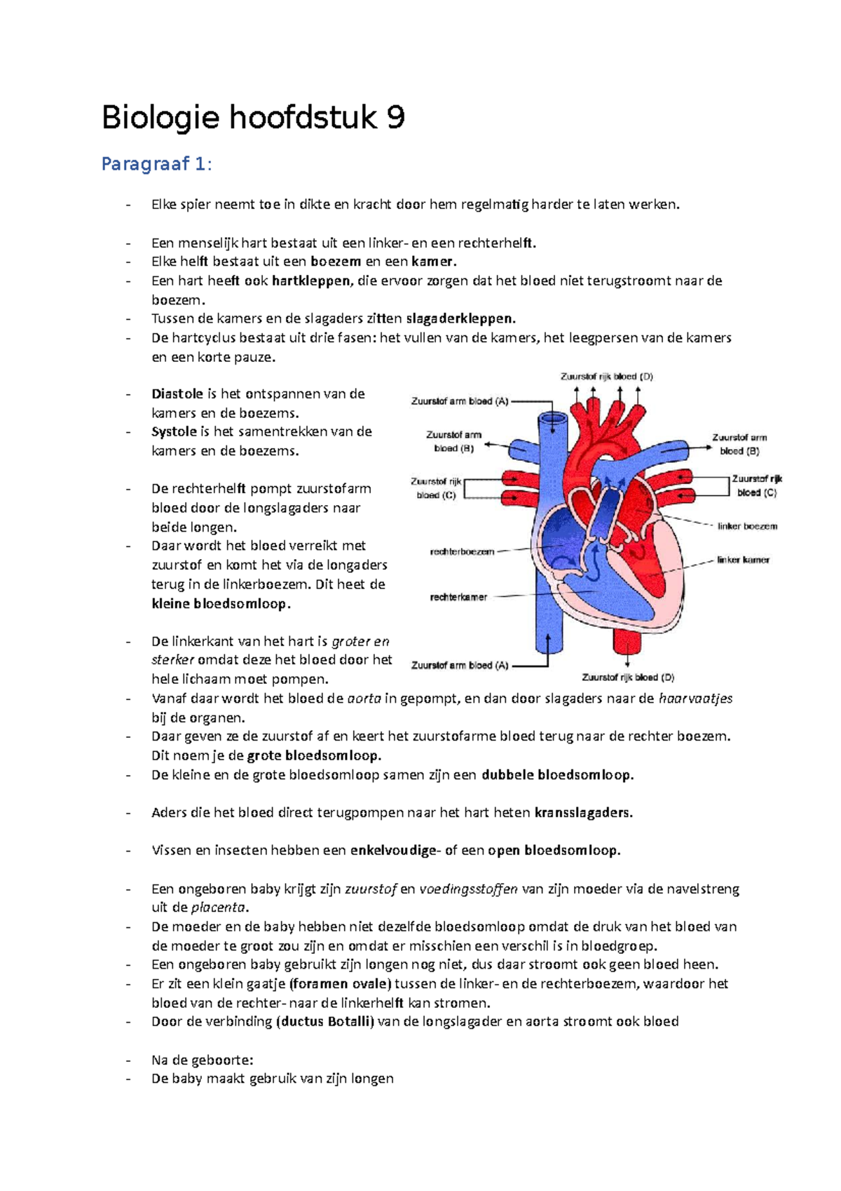 Biologie Hoofdstuk 9; Bloedsomloop - Biologie Hoofdstuk 9 Paragraaf 1 ...