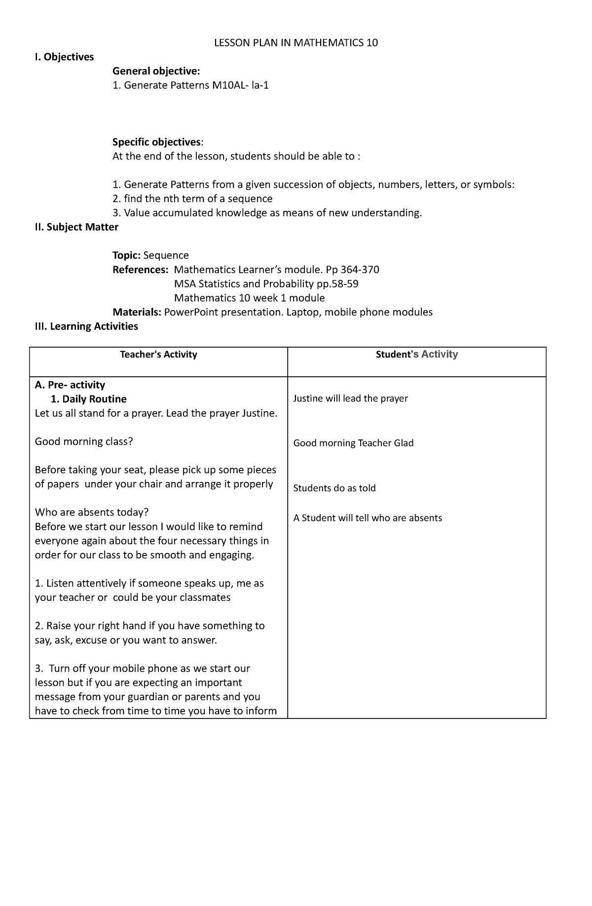 A Detailed lesson Plan in Mathematics 10 - LESSON PLAN IN MATHEMATICS ...