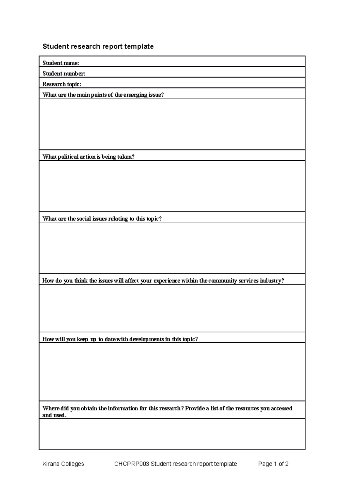 Chcprp 003 Project Student Research Report Template - Student Research ...