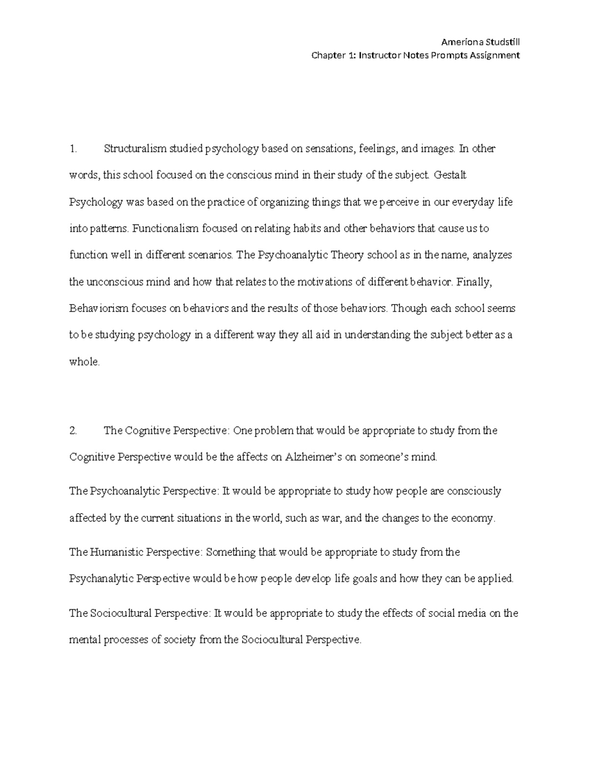 Chapter 1 Instructor Notes Assignment - Ameriona Studstill Chapter 1 ...
