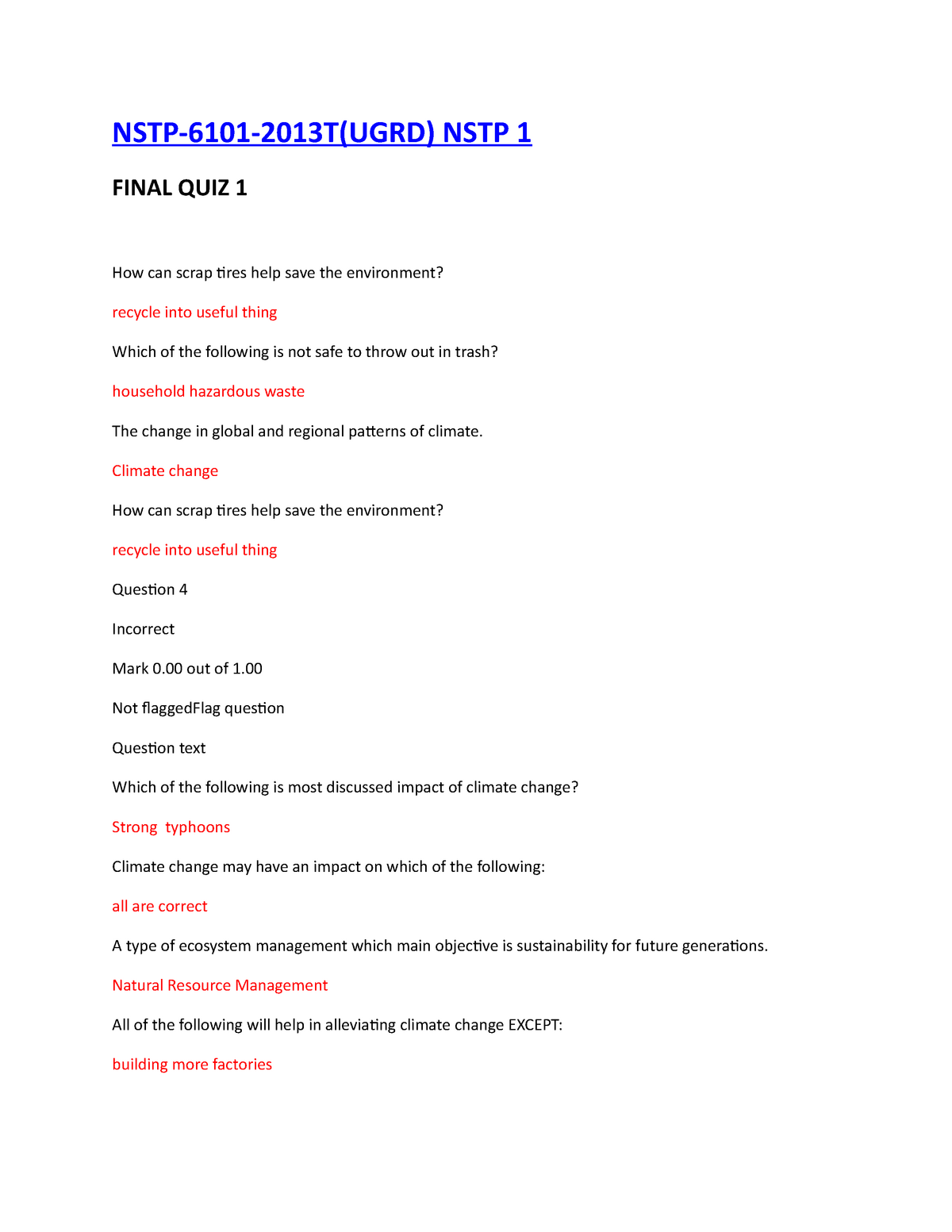 NSTP Final Exam Hahaha - NSTP-6101-2013T(UGRD) NSTP 1 FINAL QUIZ 1 How ...