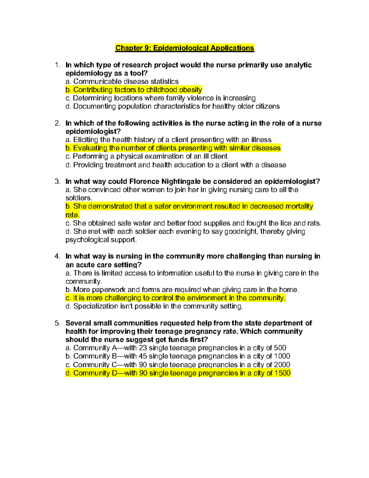 401 test 3 quizlets - Chapter 9: Epidemiological Applications In which type  of research project - Studocu