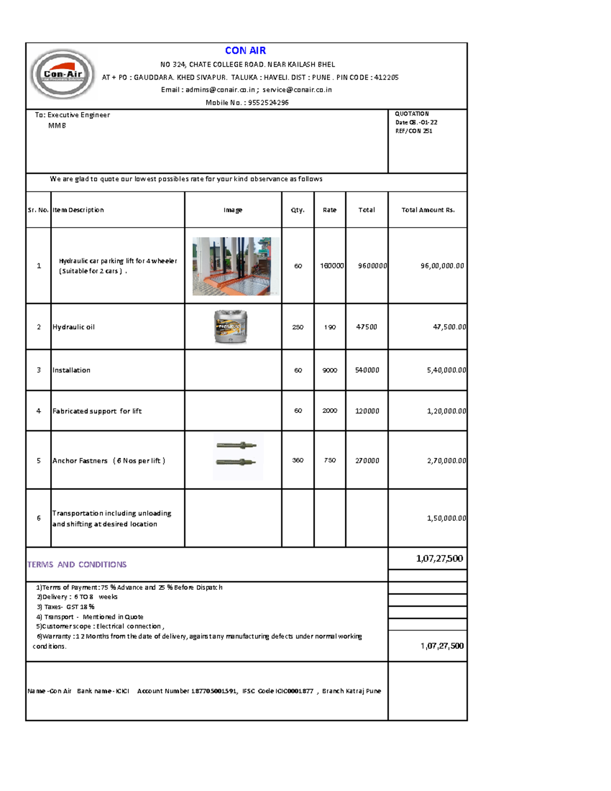 Quotation for parking lift -Executive Engineer MMB - QUOTATION Date 08 ...