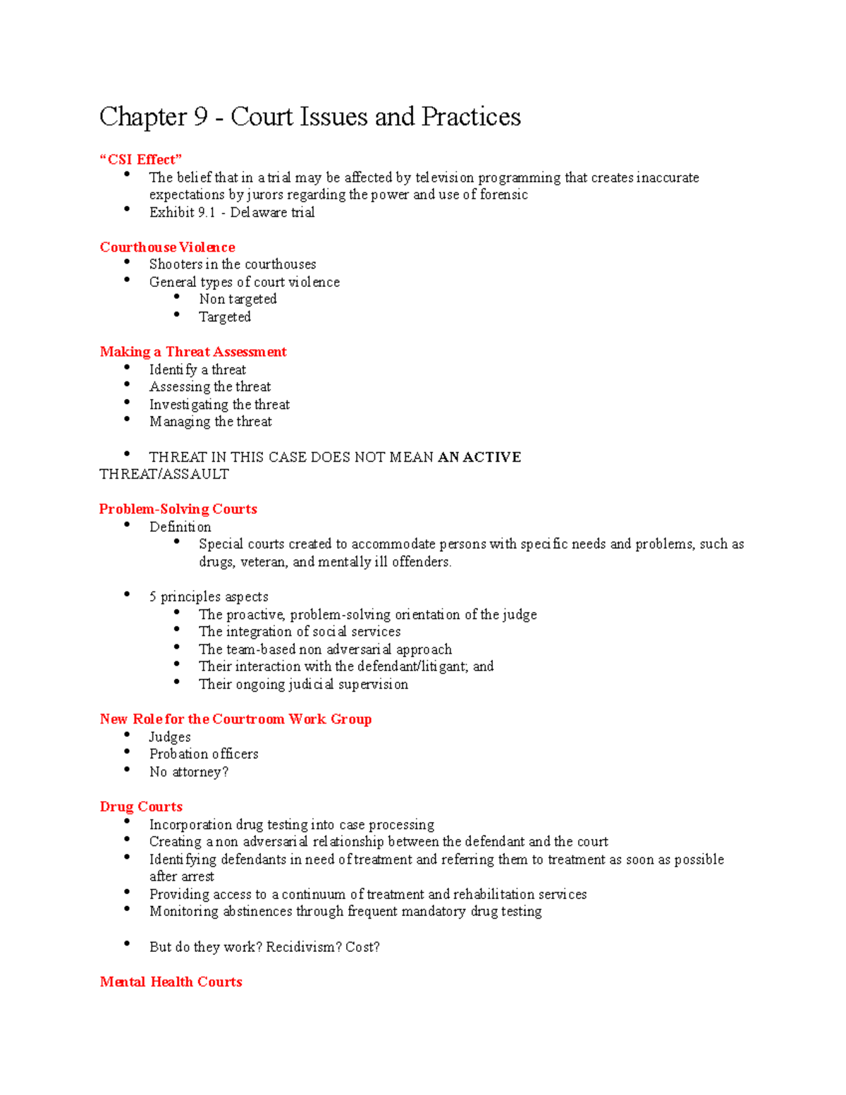 CJ Notes 3020 chap 9 - Chapter 9 - Court Issues and Practices “CSI ...