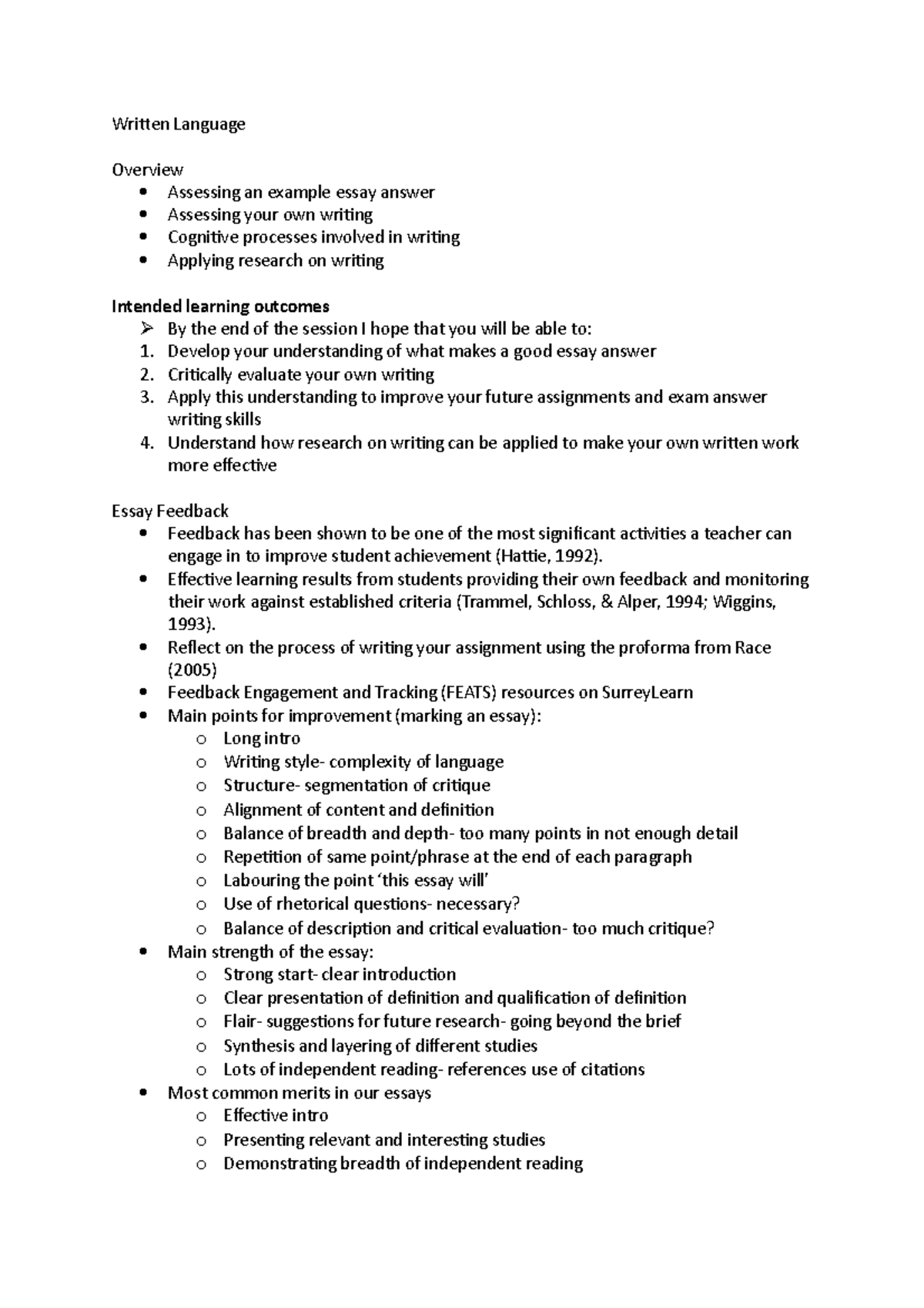 Written Language - Written Language Overview Assessing an example essay ...