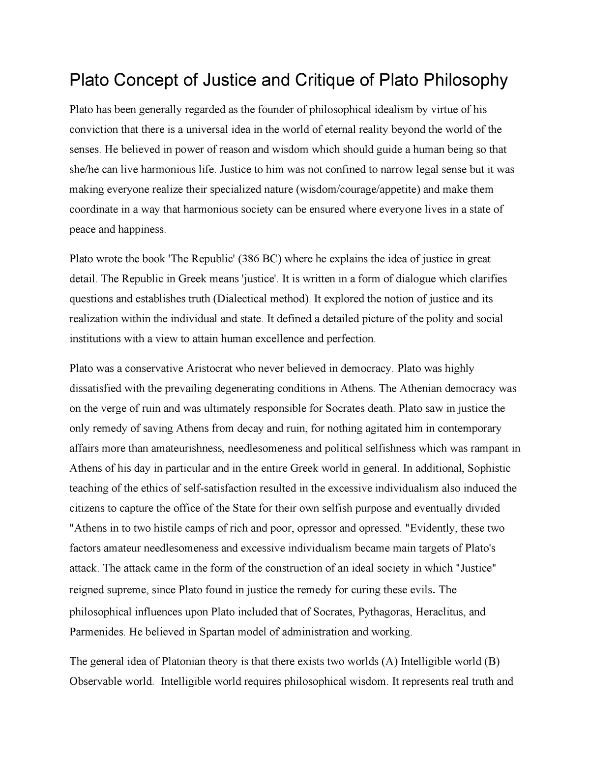 plato theory of justice essay