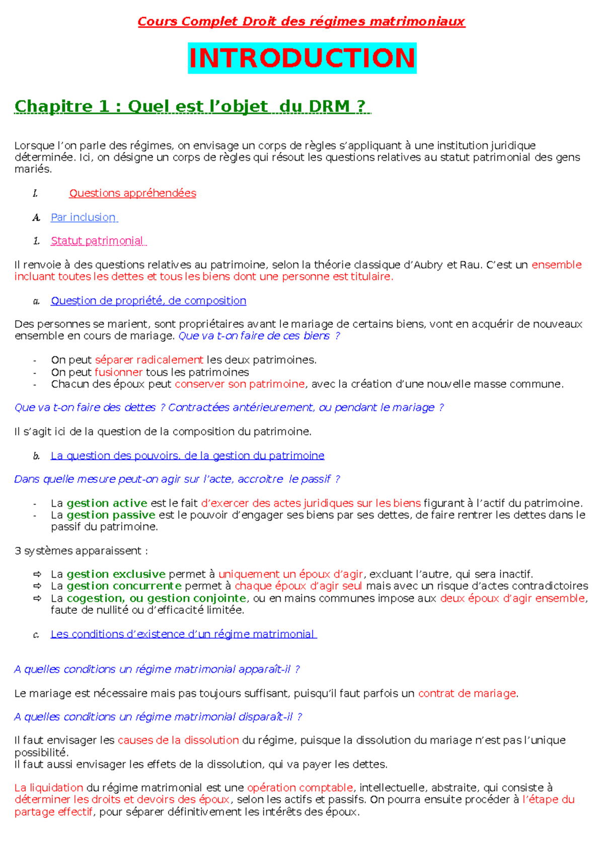 Cours Complet Droit Des Régimes Matrimoniaux - Droit Civil 3 (régimes ...