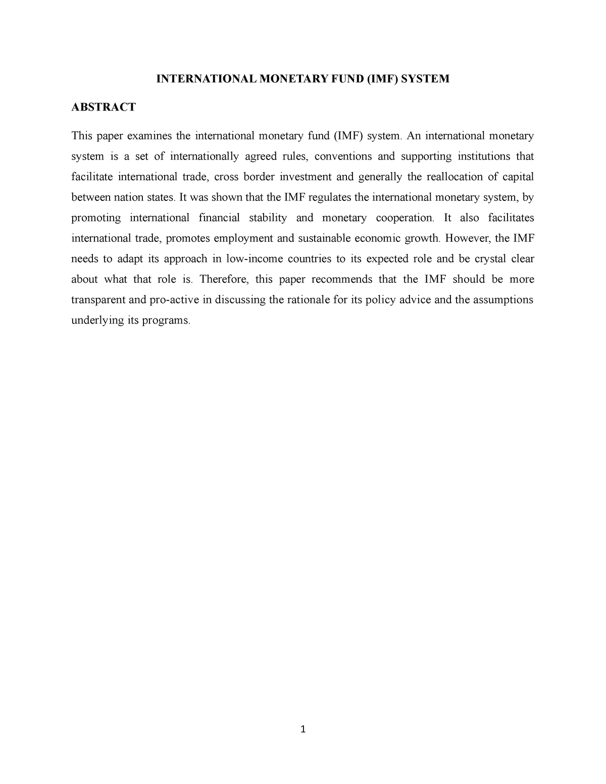 assignment on imf pdf