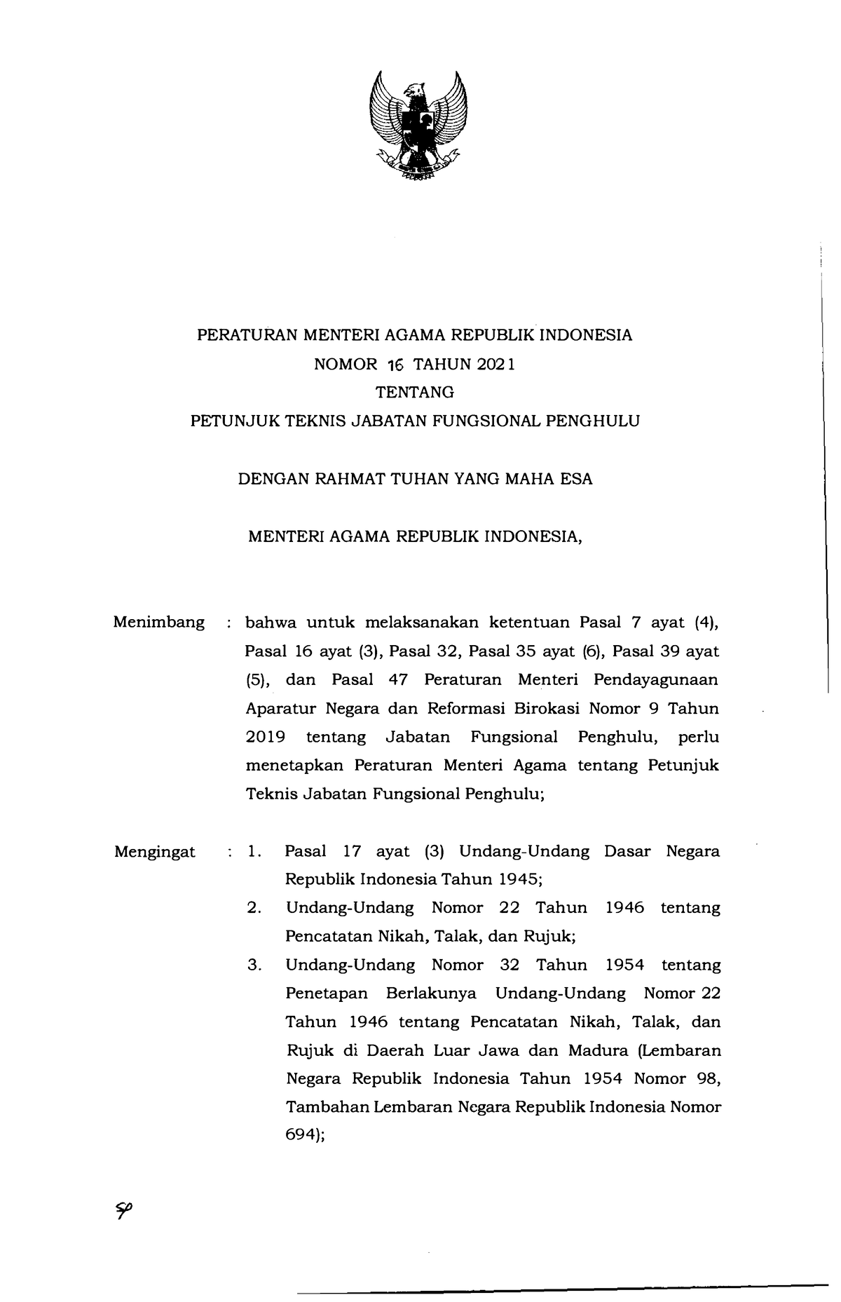 Permenag-16-2021 - PERATURAN MENTER! AGAMA REPUBLIK INDONESIA NOMOR 16 ...