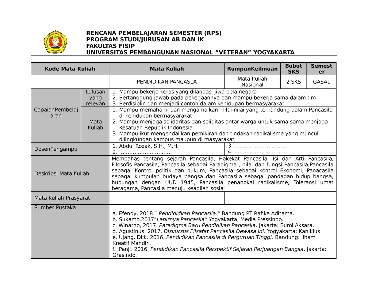 Format RPS UPN Fisip - Berikut Merupakan Summaries - RENCANA ...