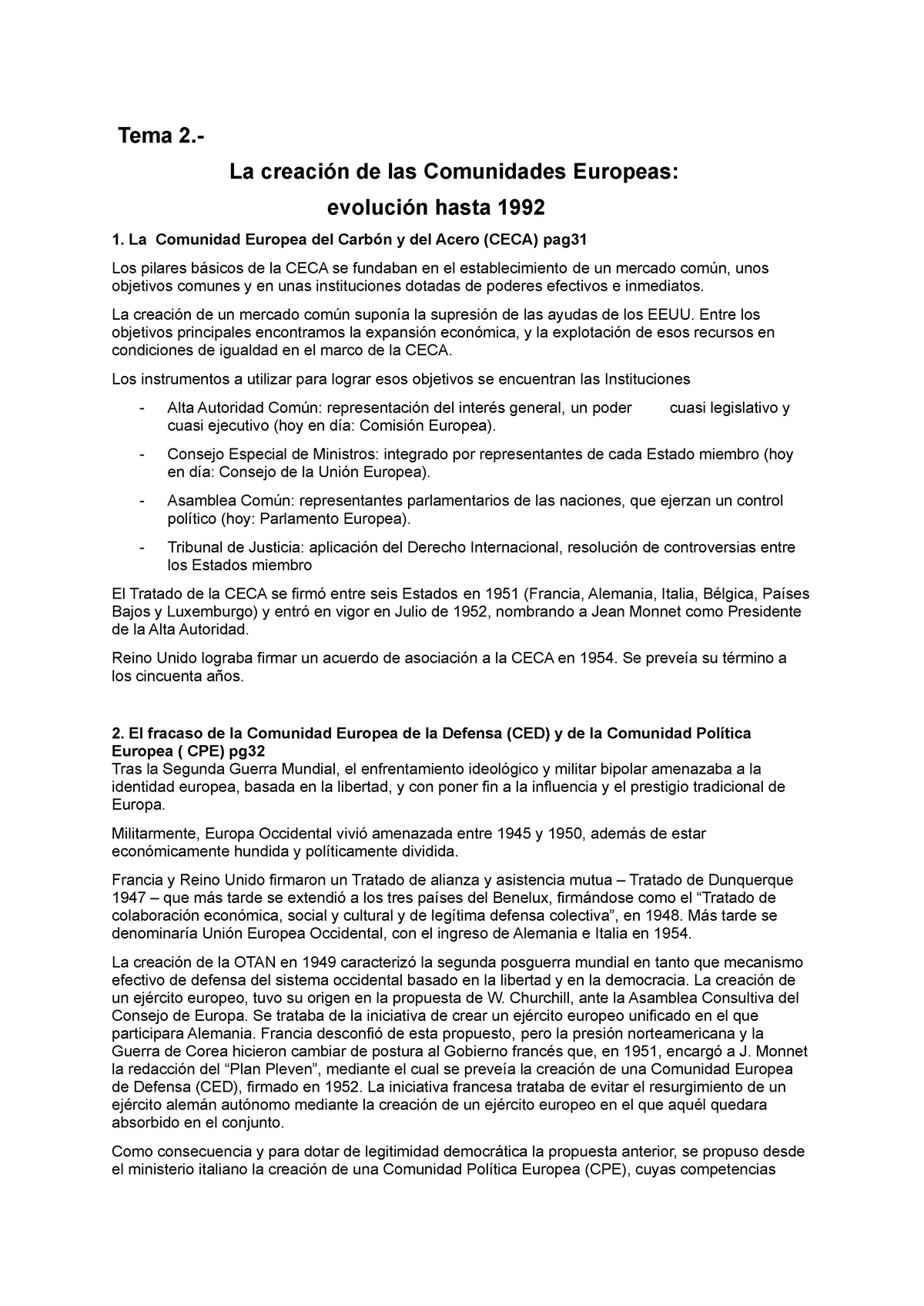 Tema 2 Ue Instituciones Y Derecho De La Unión Europea Tema 2 La Creación De Las 2748