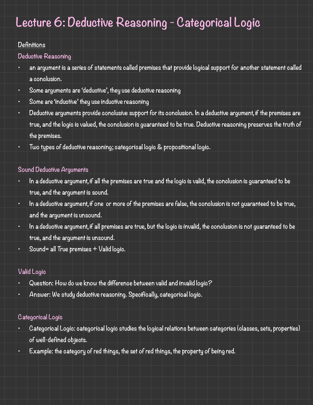 Phil 140 Week 6 Lecture Notes - Definitions Deductive Reasoning An ...