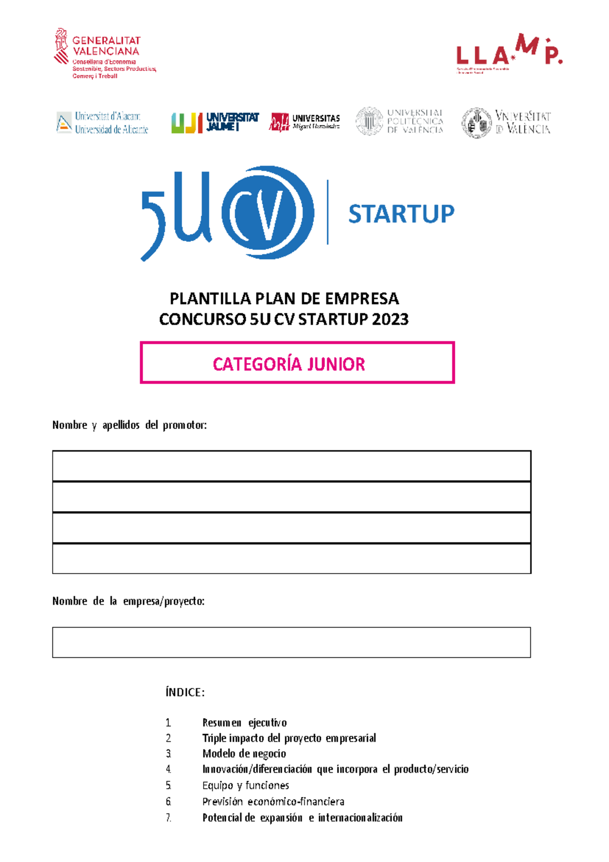 Plan De Empresa Junior Categor A Junior Plantilla Plan De Empresa Concurso U Cv Startup