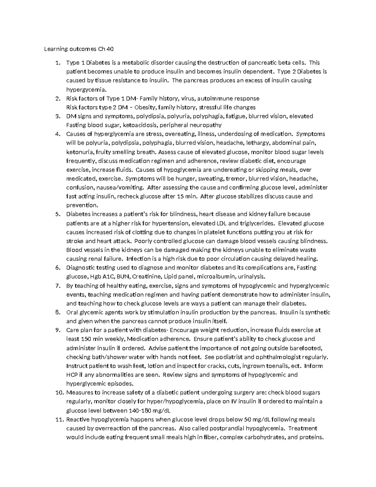 Chapter 40 Learning objectives - Learning outcomes Ch 40 1. Type 1 ...