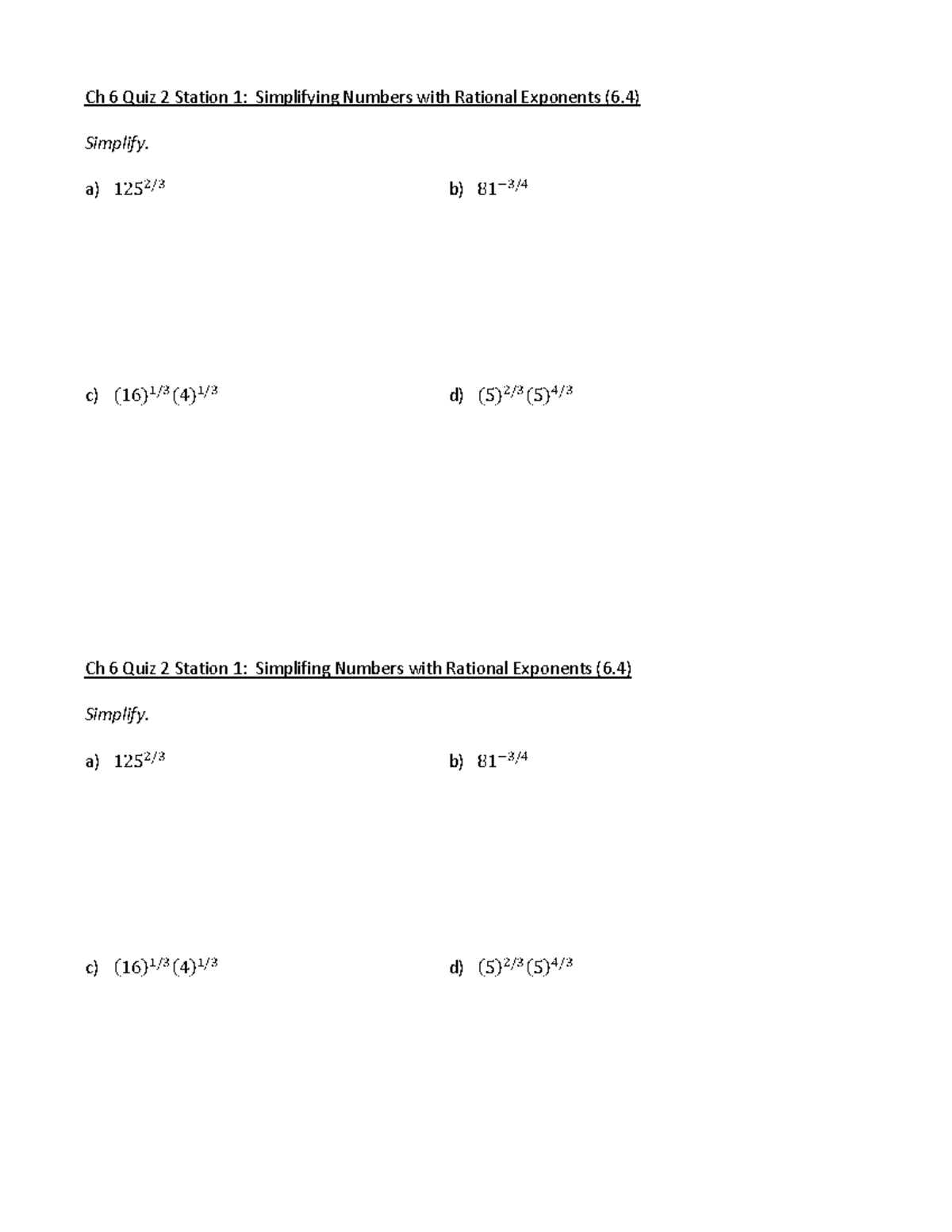 Ch 6 Quiz 2 Review Stations - Ch 6 Quiz 2 Station 1 : Simplifying ...