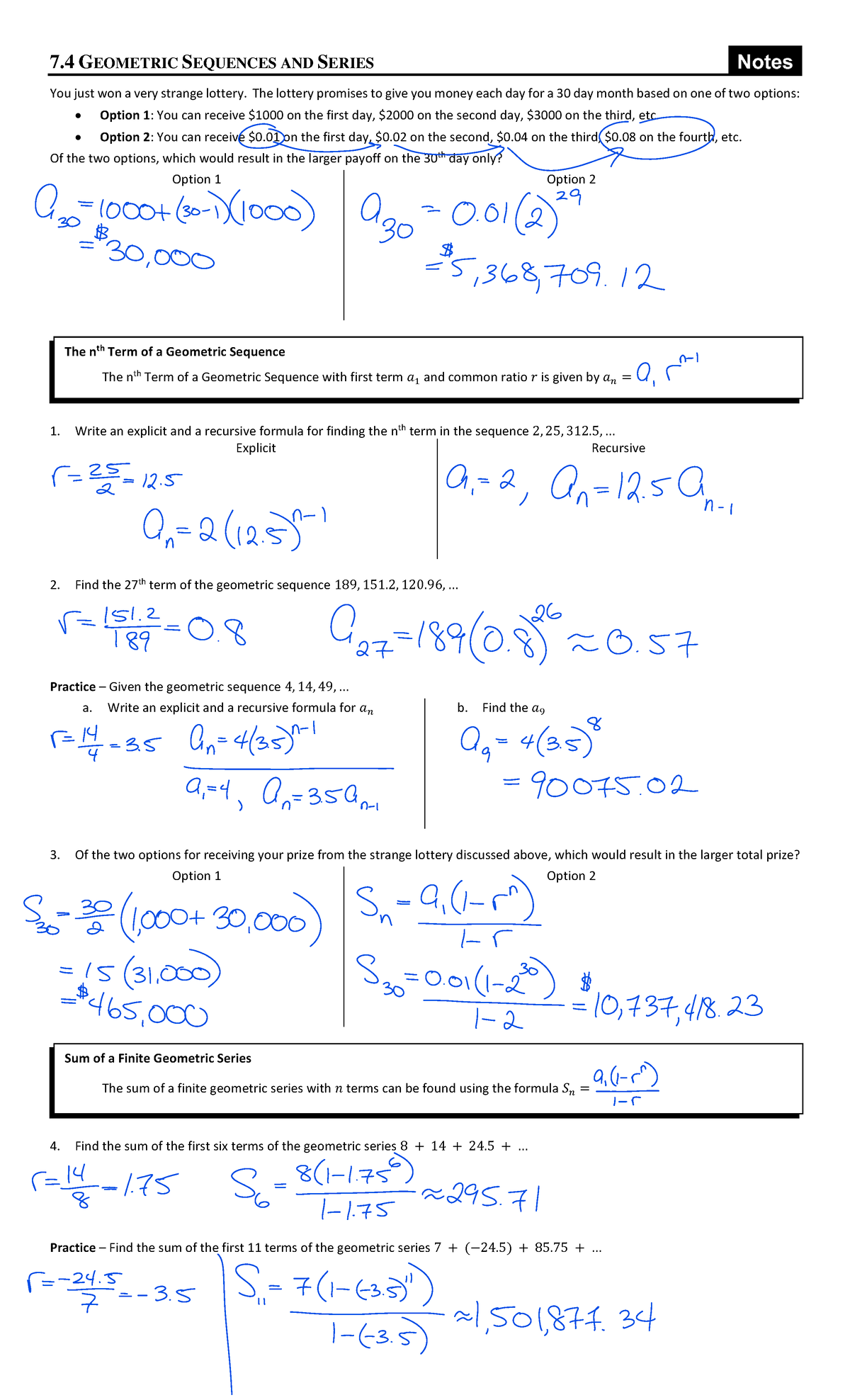 7.4 Geometric Sequences and Series - 7 GEOMETRIC SEQUENCES AND SERIES ...