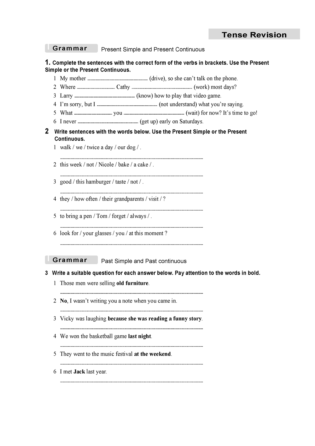 Verb Tense Revision Present Simple And Present Continuous 1 Complete The Sentences With The 