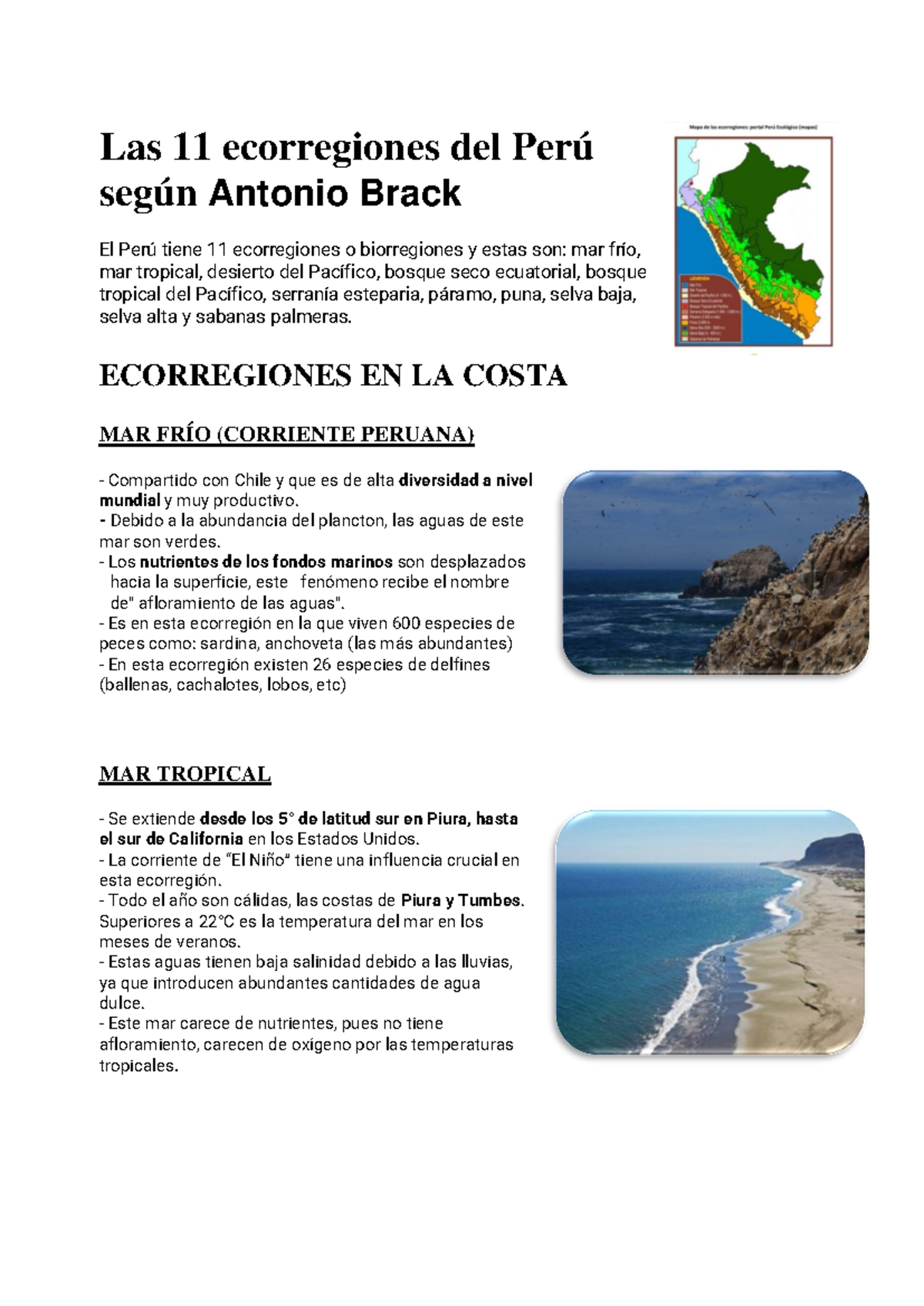 Las 11 ecorregiones del Perú según Antonio Brack - Las 11 ecorregiones
