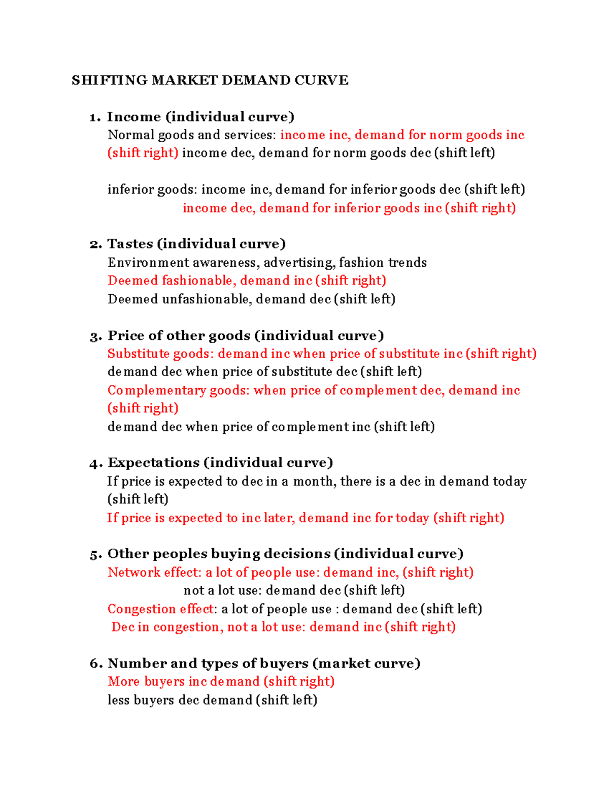 ECON 1 Shifts IN Market Demand Curve SHIFTING MARKET DEMAND CURVE