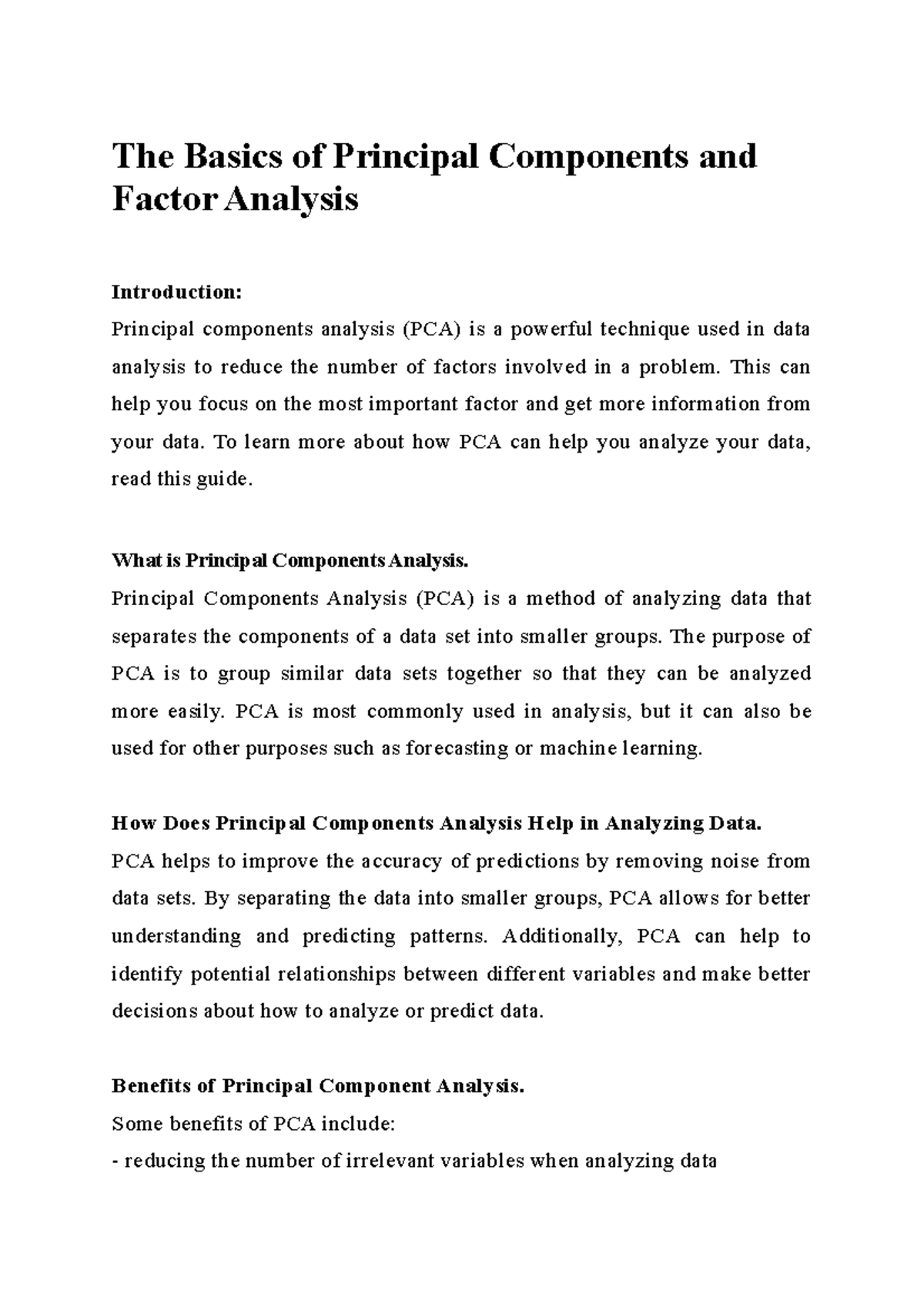 The Basics of Principal Components and Factor Analysis - The Basics of ...