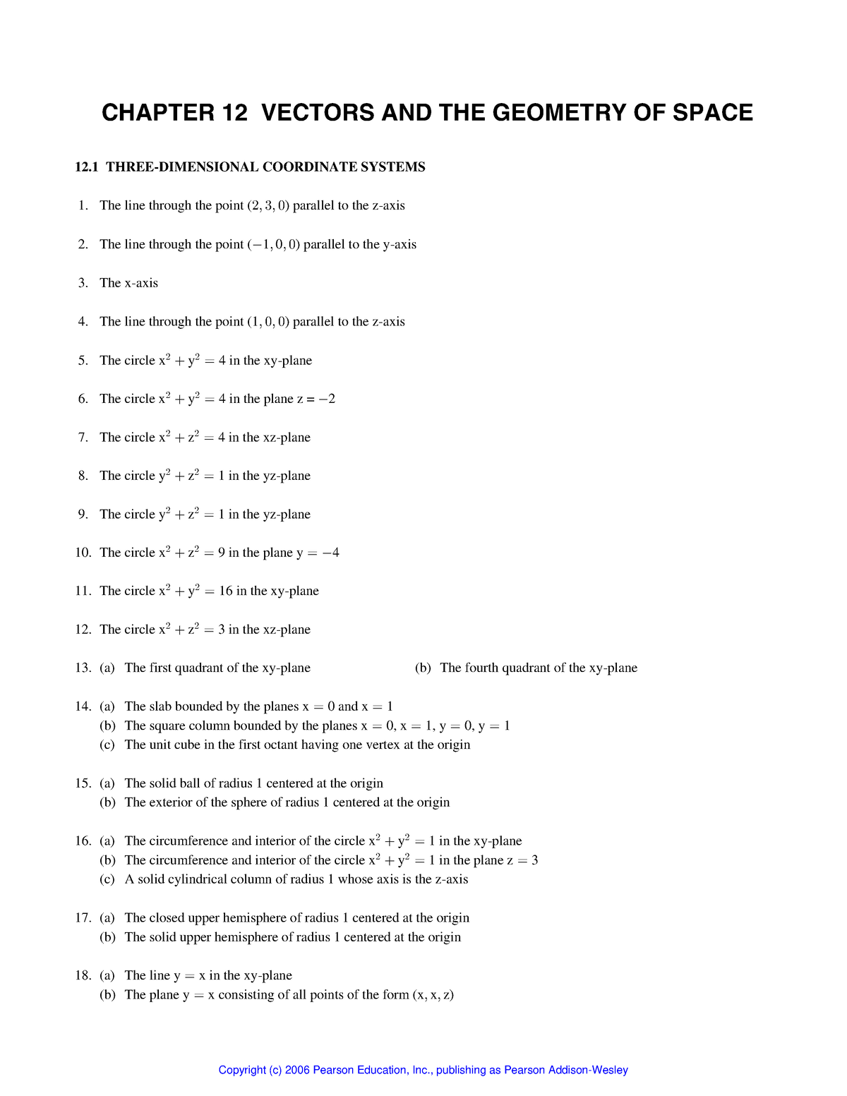 Chaper 12 Question Chapter 12 Vectors And The Geometry Of Space 12