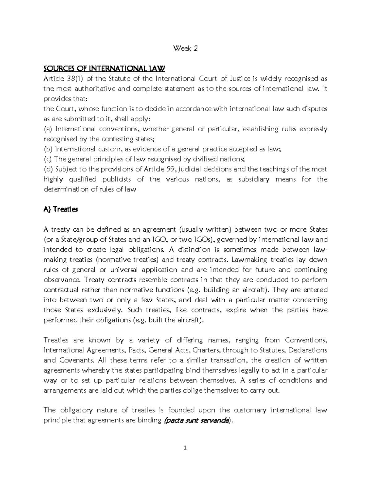 Handout 2 (Week 2) Sources of PIL - Week 2 SOURCES OF INTERNATIONAL LAW ...