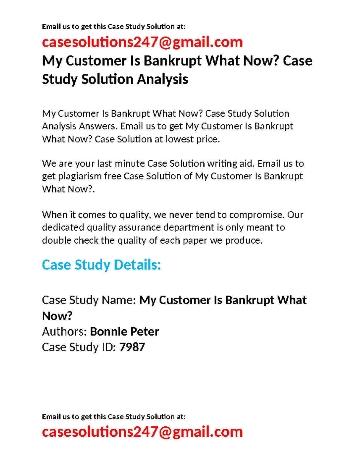 Case Solution My Customer Is Bankrupt What Now - Email us to get this ...