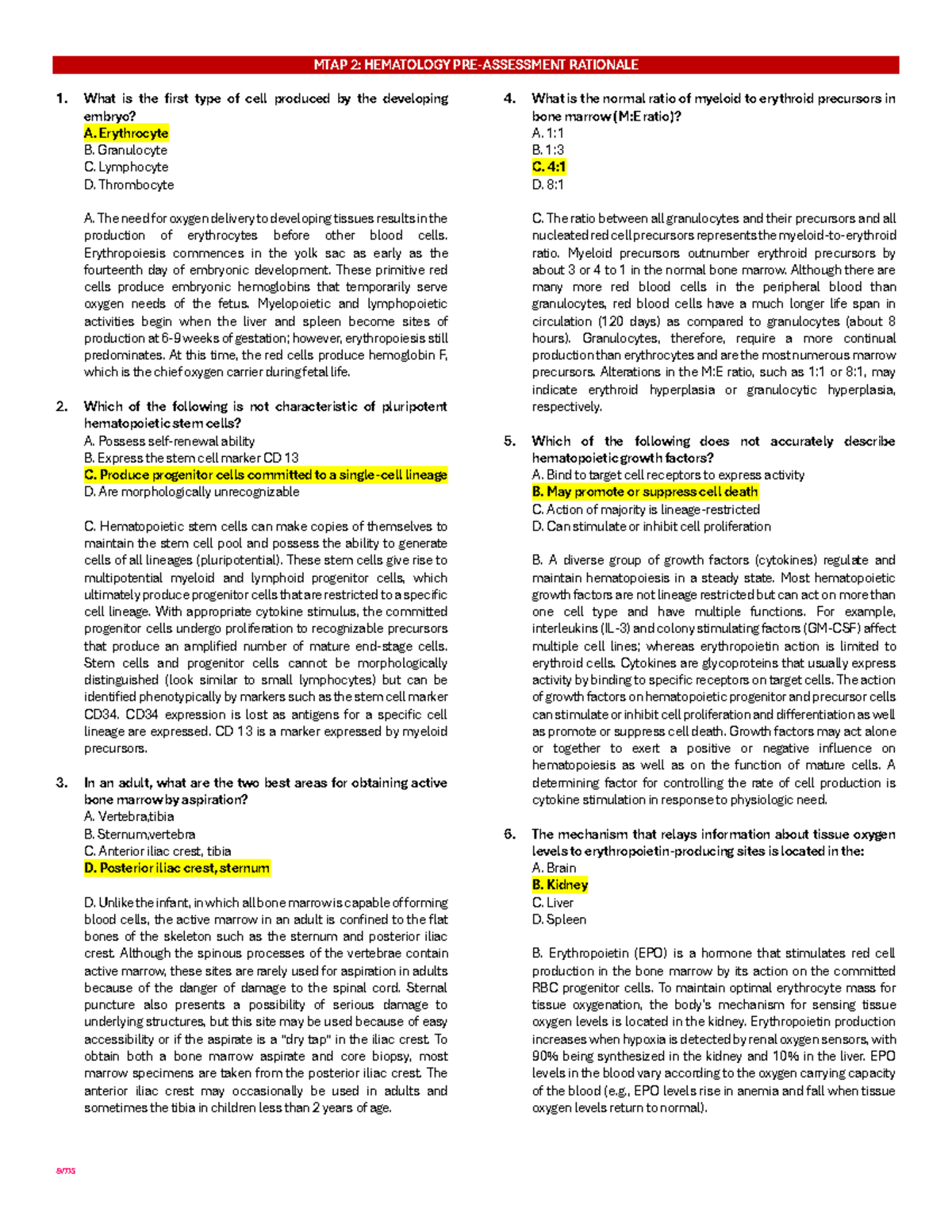 Hematology Notes - MTAP 2: HEMATOLOGY PRE-ASSESSMENT RATIONALE What is ...