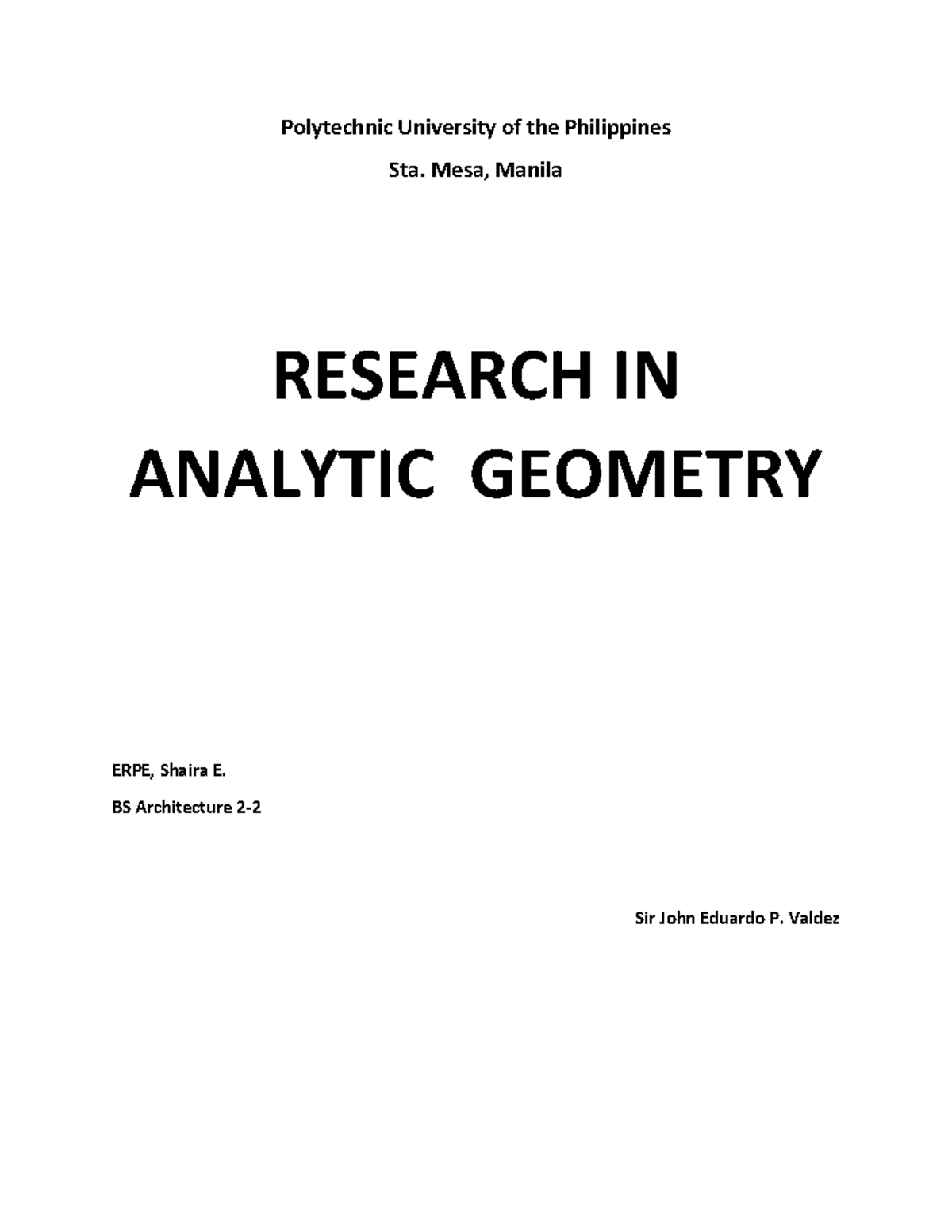 MATH ( Chapter 1) Analytic Geometry Polytechnic University of the