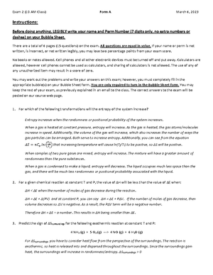 Chem 1B 40 Question Practice Final (Solutions) - Chem 1B Form A Sample ...