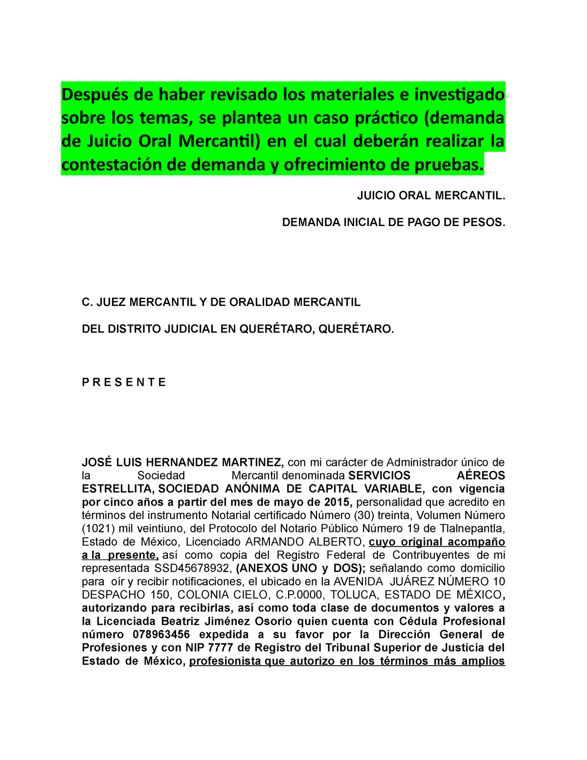 Demanda ORAL - Después de haber revisado los materiales e investigado sobre  los temas, se plantea un - Studocu