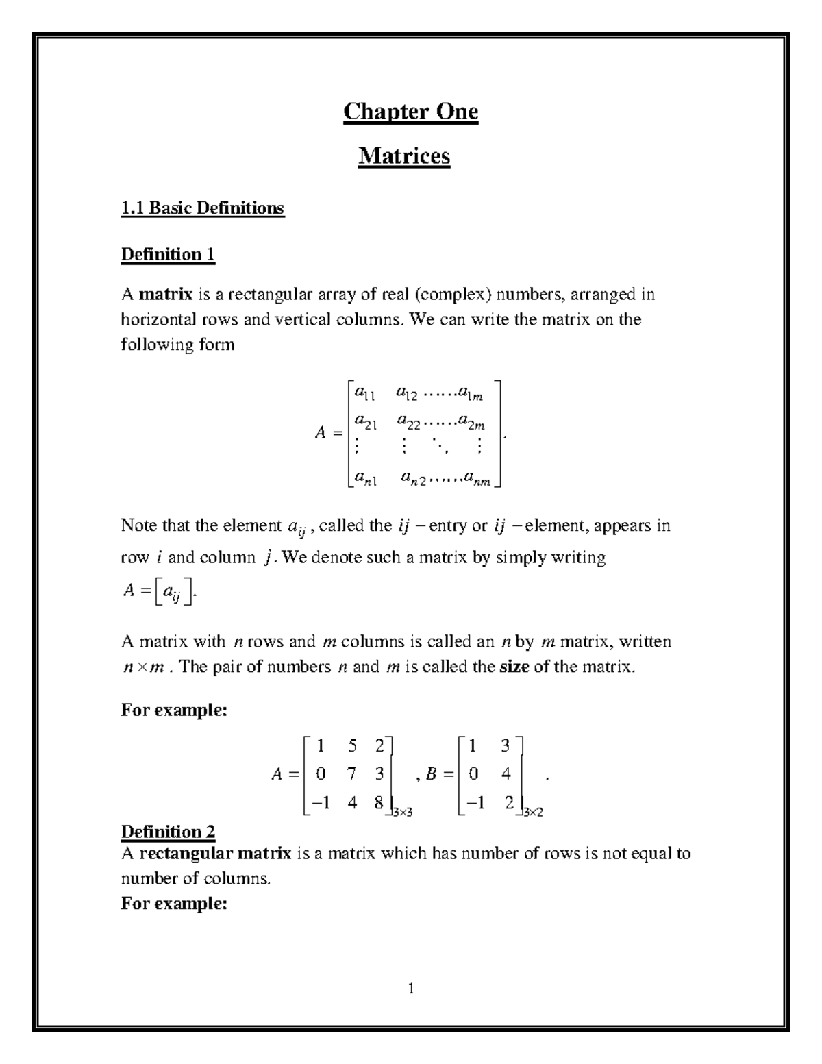 Matrices (ch 1) - physiology pathology - C hapter One Matrices 1 Basic ...