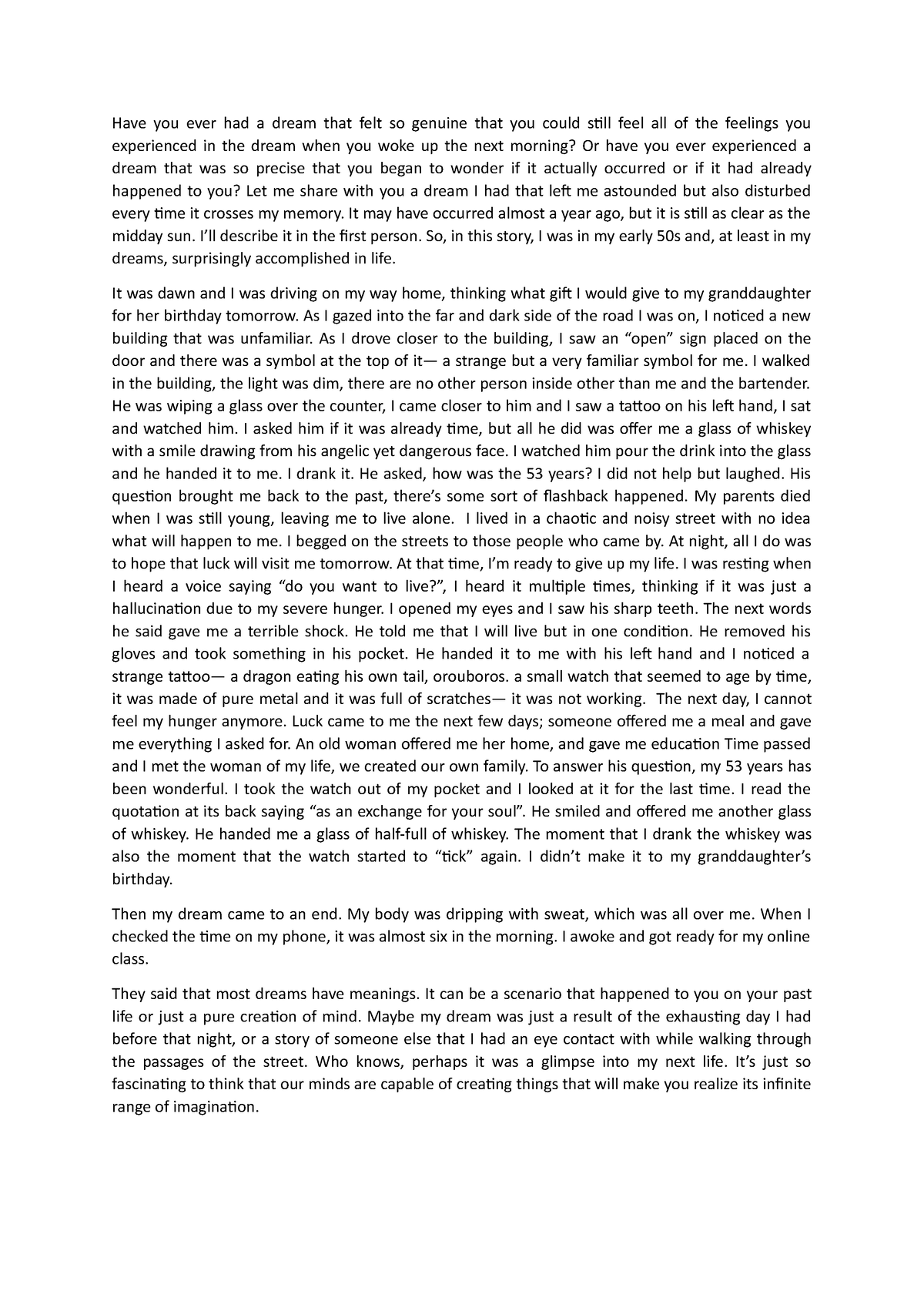 essay about dream