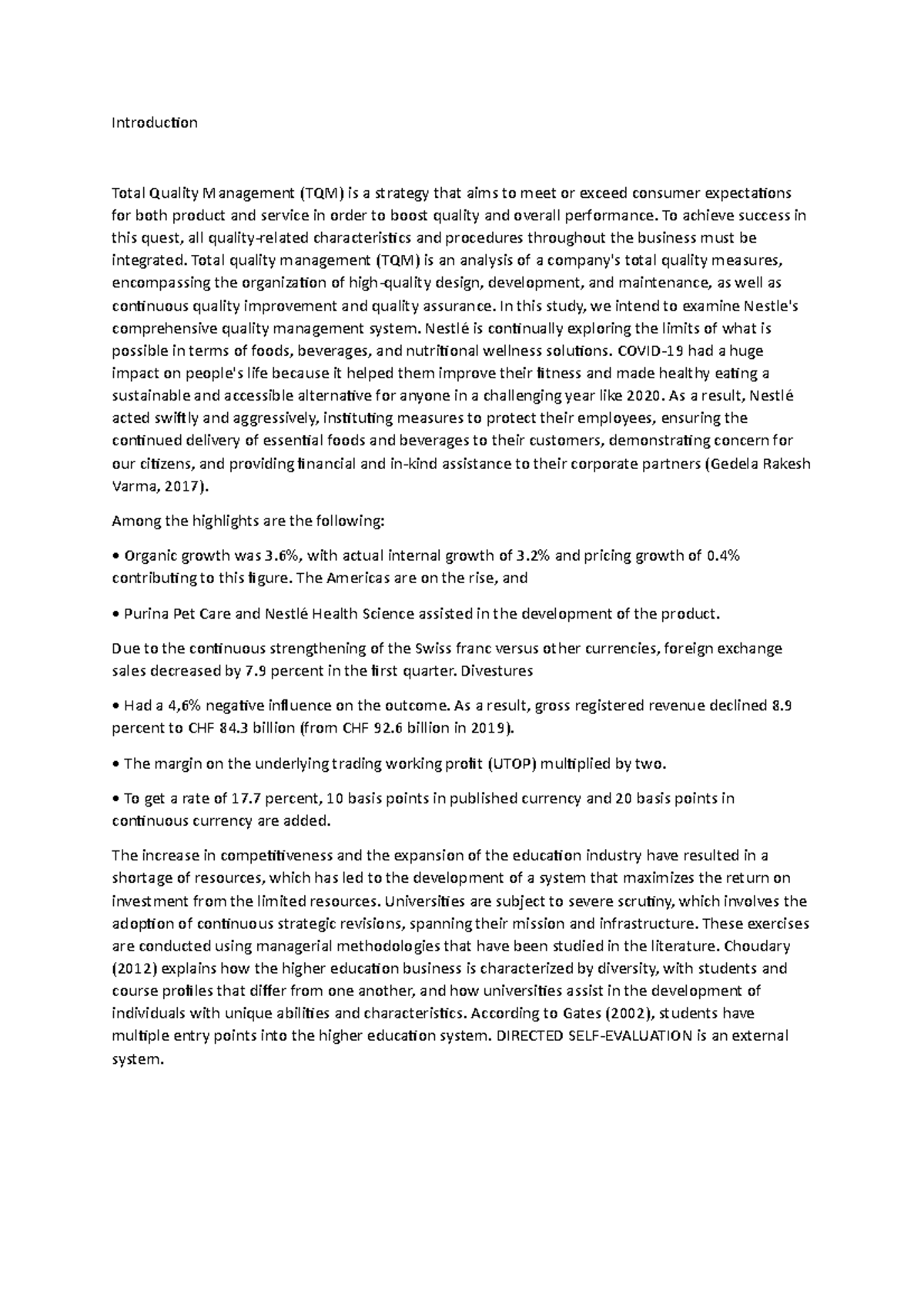 Introductio 1 - Introduction Total Quality Management (TQM) is a ...