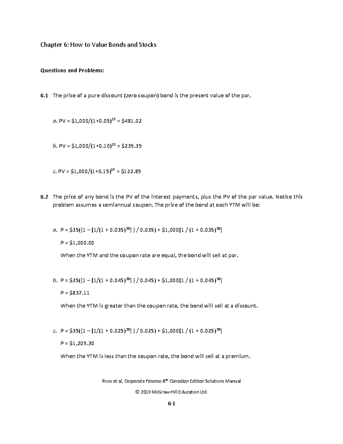 Ross CF 8ce SM Ch6 - corporate finance canadian edition stephen ross ...