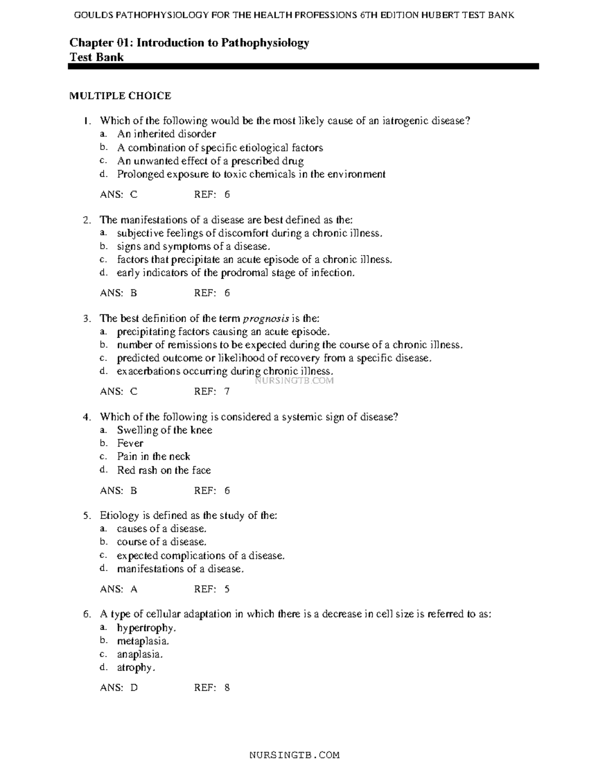 Chapter 1 Introduction to pathophysiology and week 1 - NR-283 ...