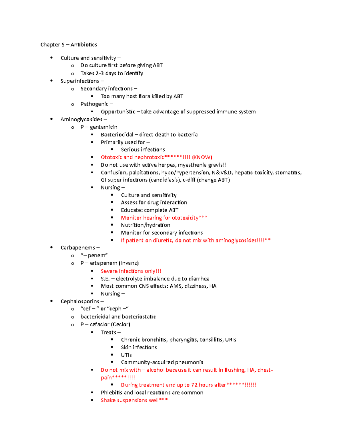 Pharm lecture notes - Chapter 9 – Antibiotics Culture and sensitivity ...