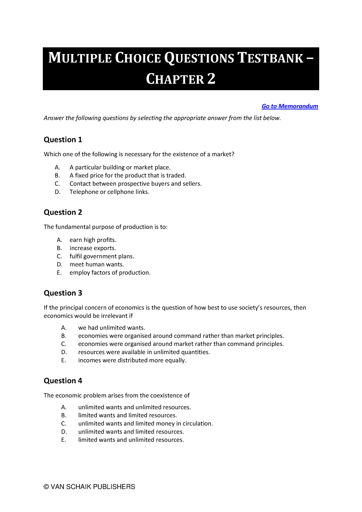 Introduction To Microeconomics Chapter 2 - MULTIPLE CHOICE QUESTIONS ...