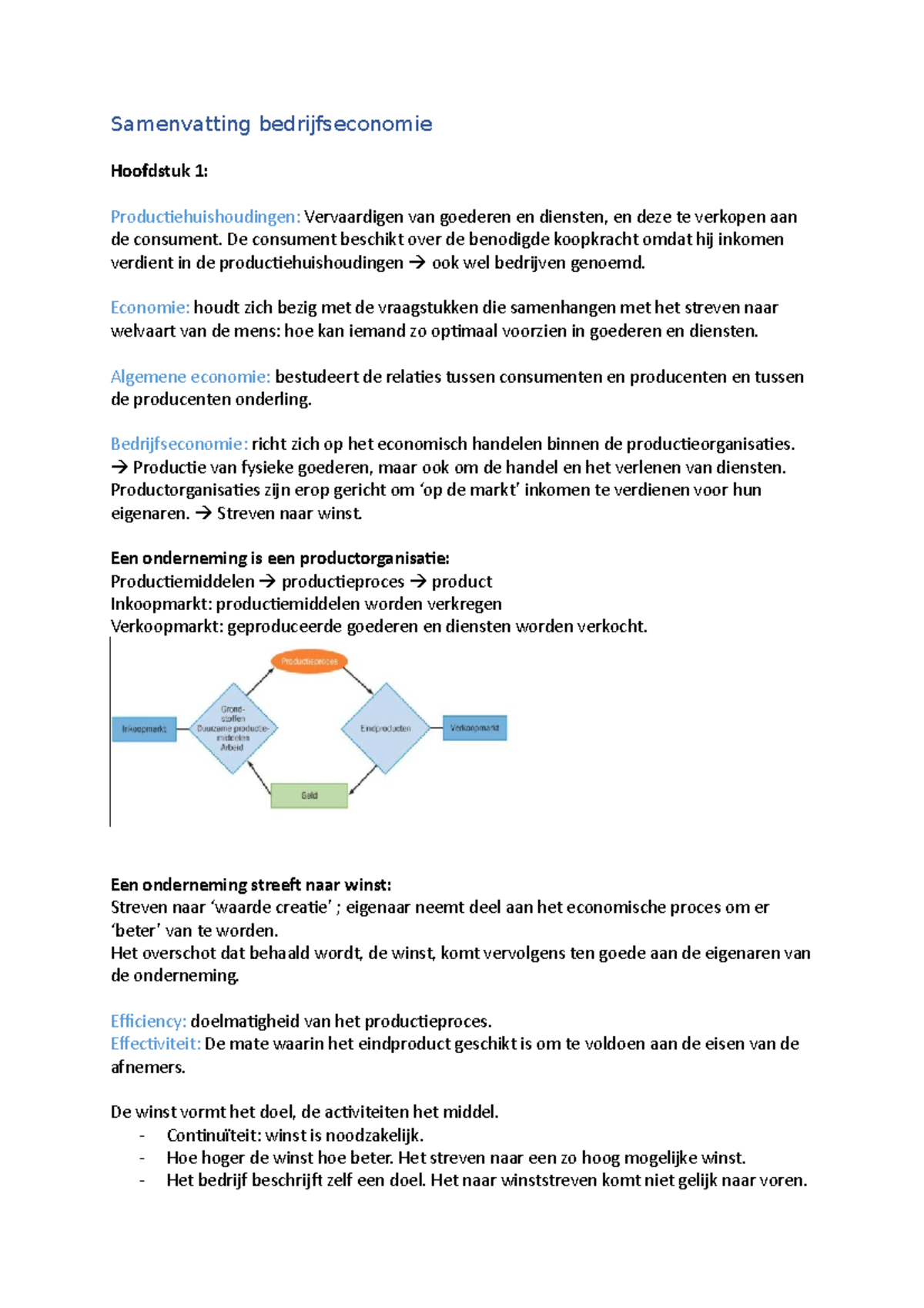 Samenvatting Bedrijfseconomie - Samenvatting Bedrijfseconomie Hoofdstuk ...