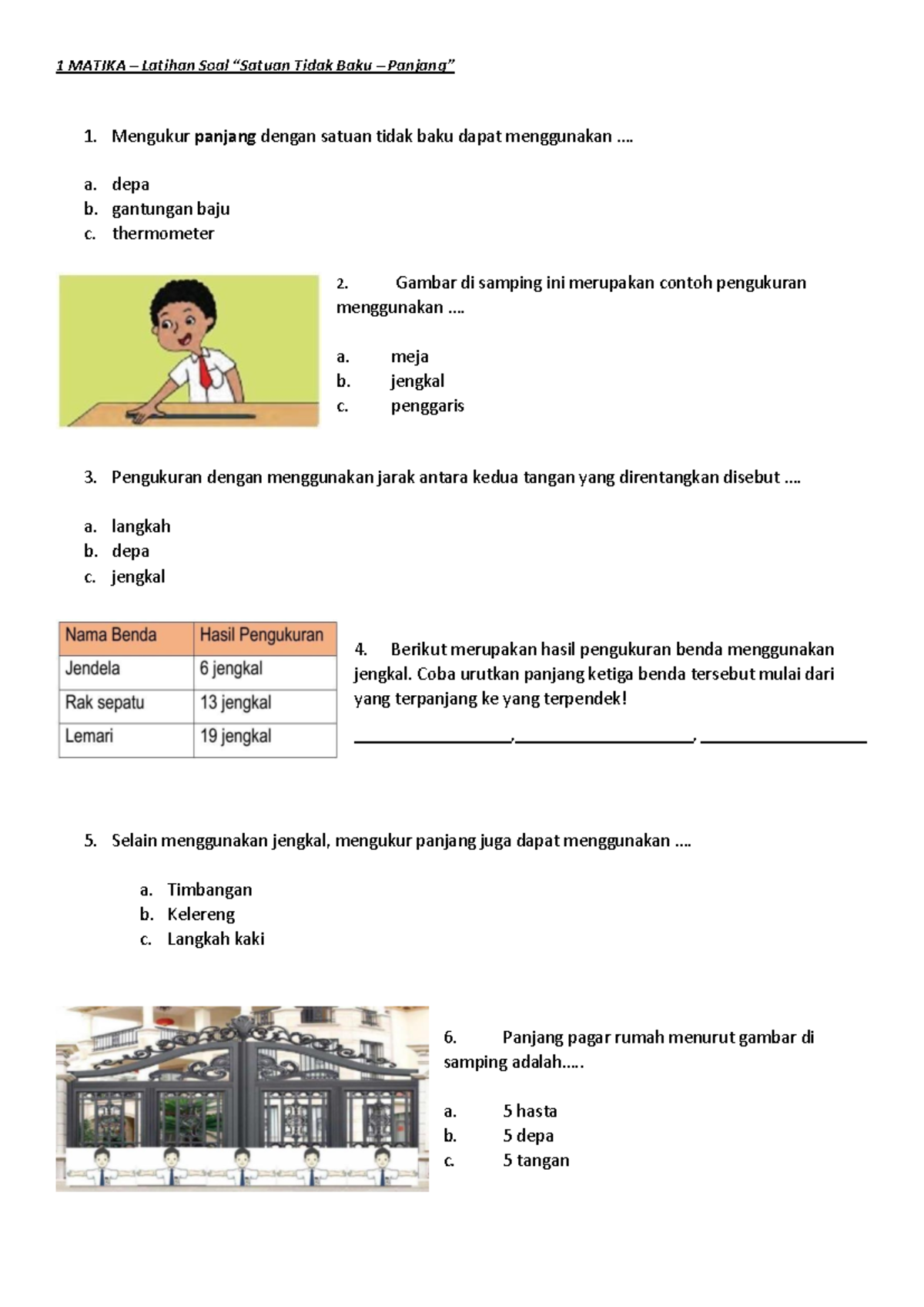 Contoh soal matematika kelas 2 satuan baku tidak baku
