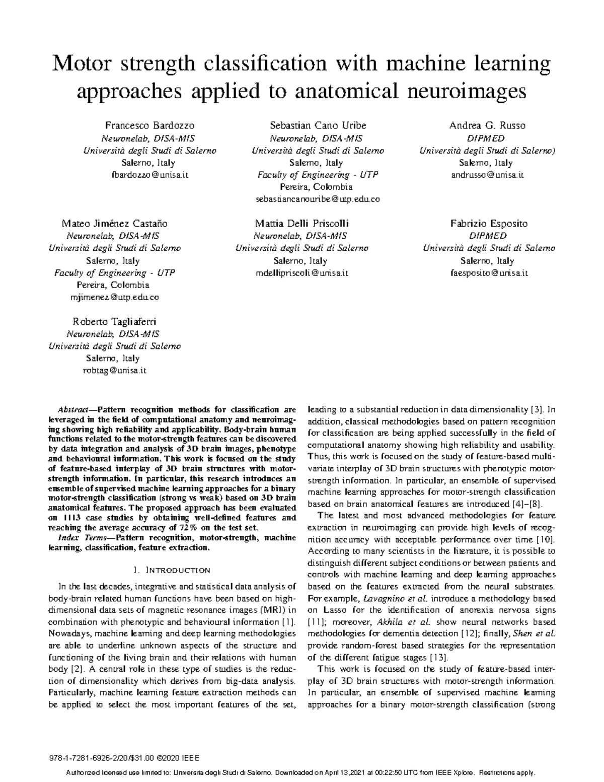Articulo Motor strength classification with machine learning