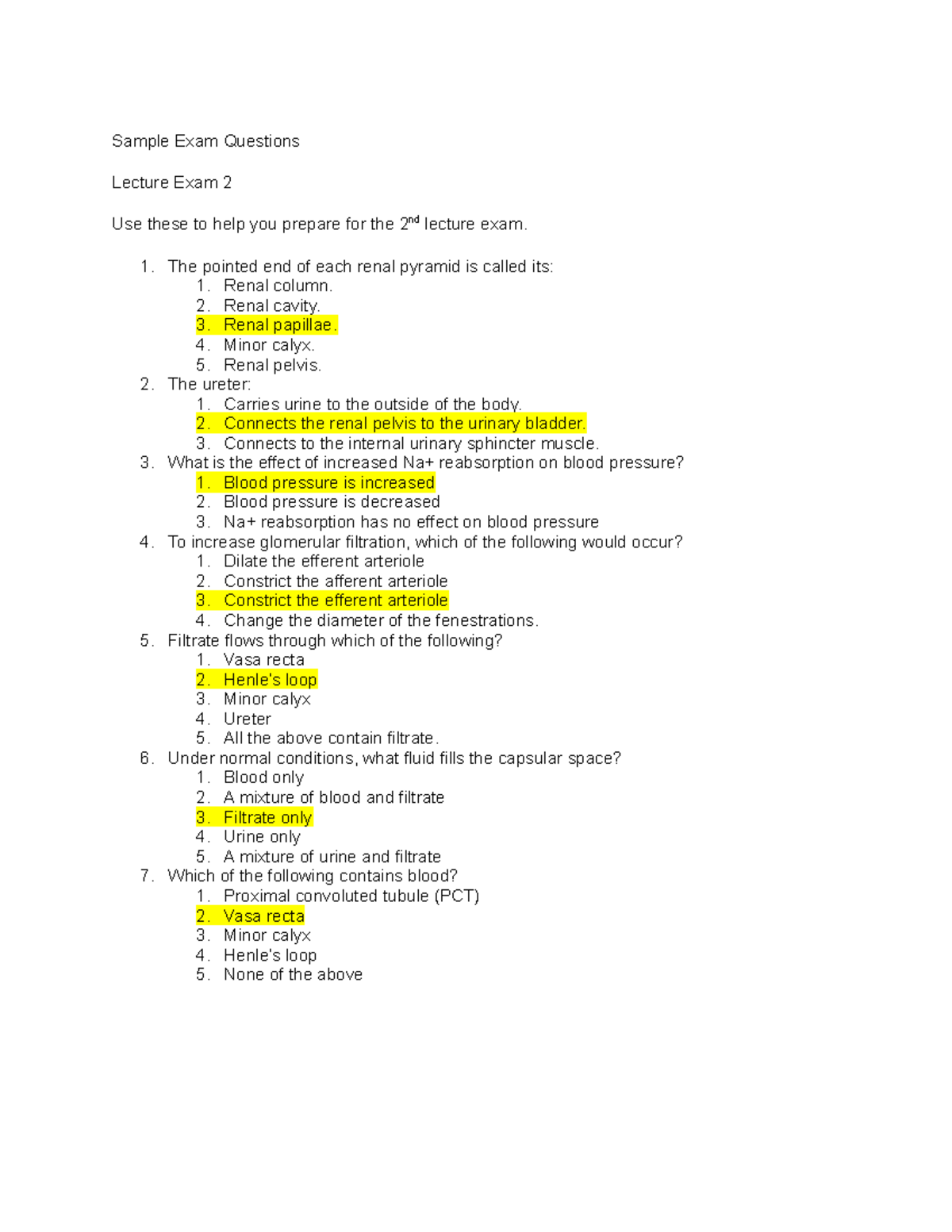 Exam 2 - Assignment - Sample Exam Questions Lecture Exam 2 Use these to ...