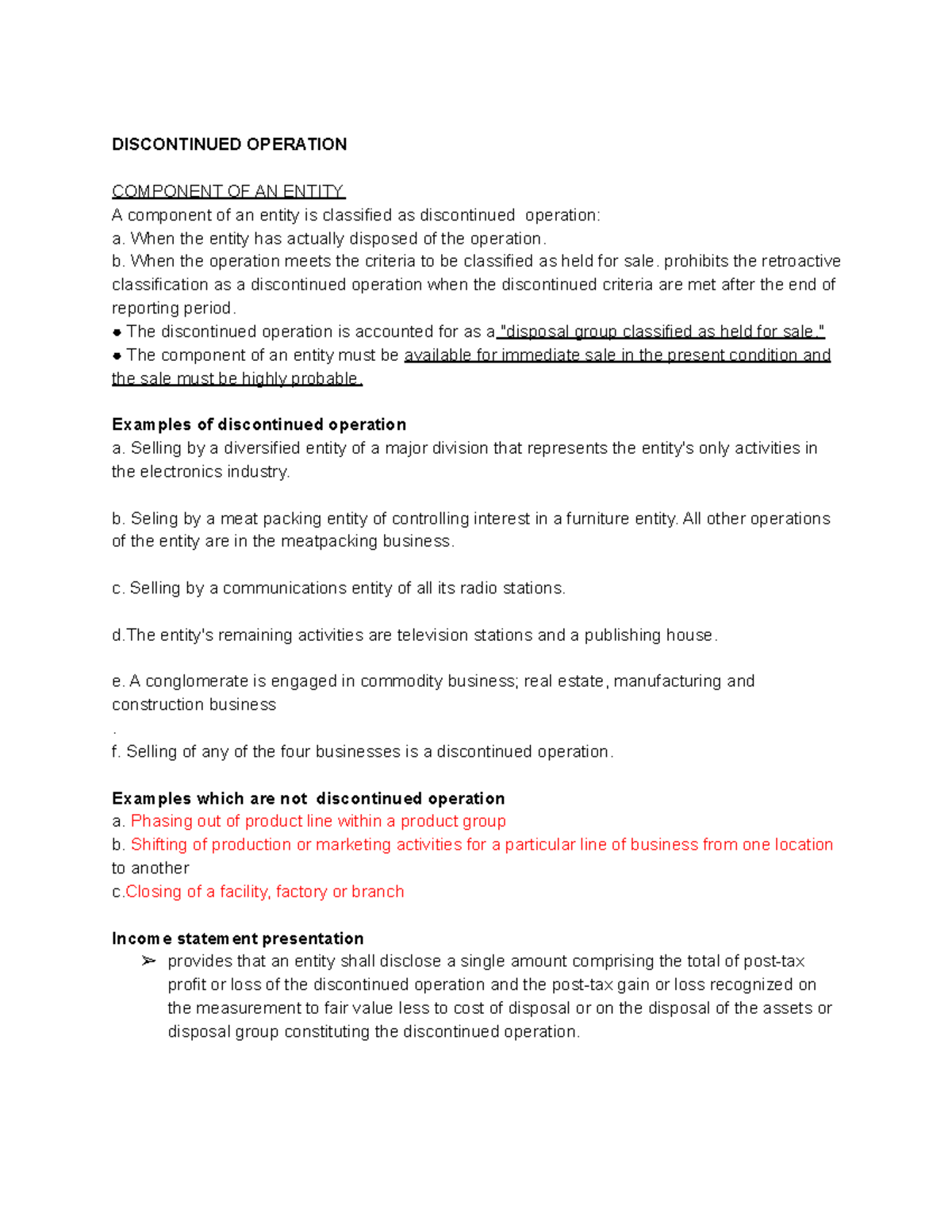 Discontinued Operation - DISCONTINUED OPERATION COMPONENT OF AN ENTITY ...