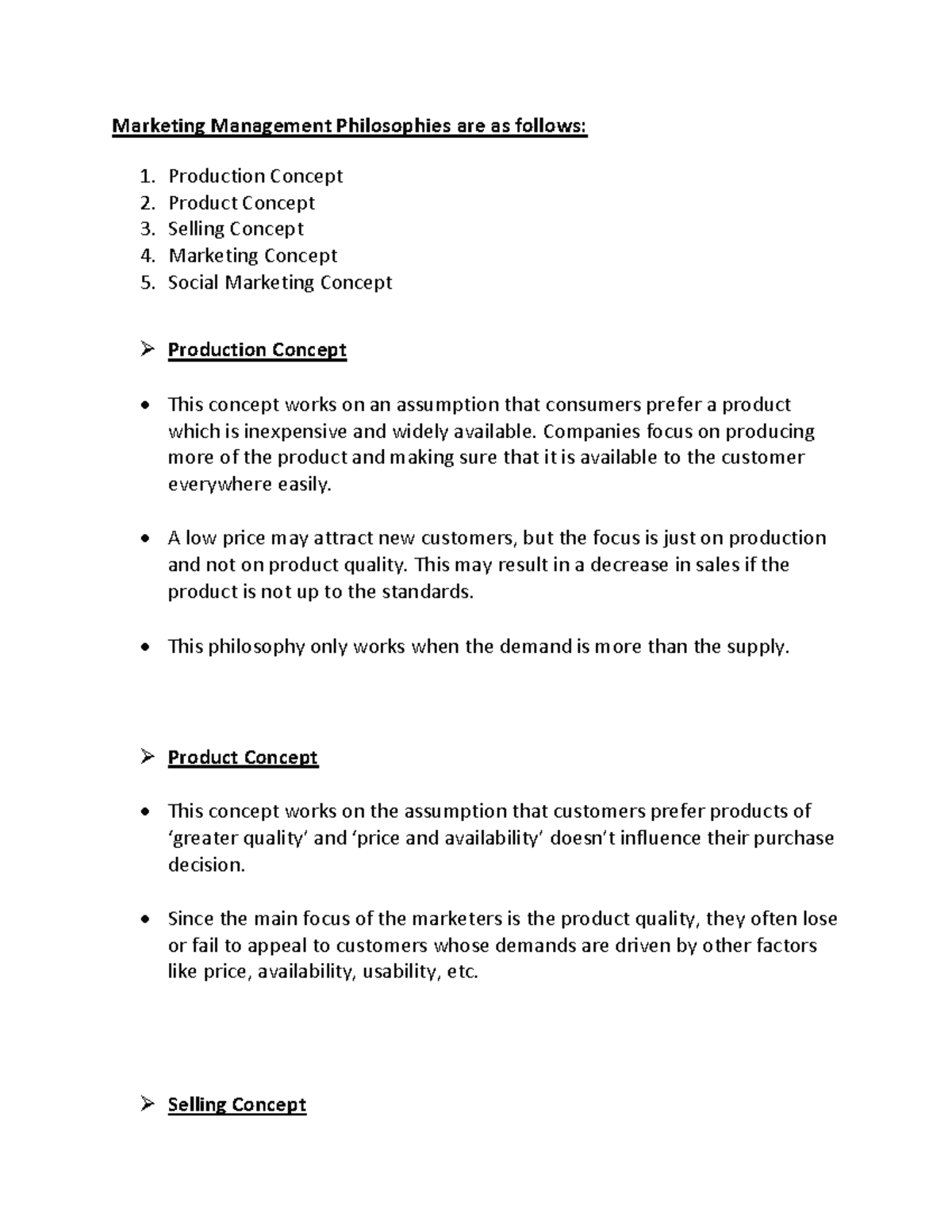 Marketing Management Philosophies - Companies focus on producing more ...