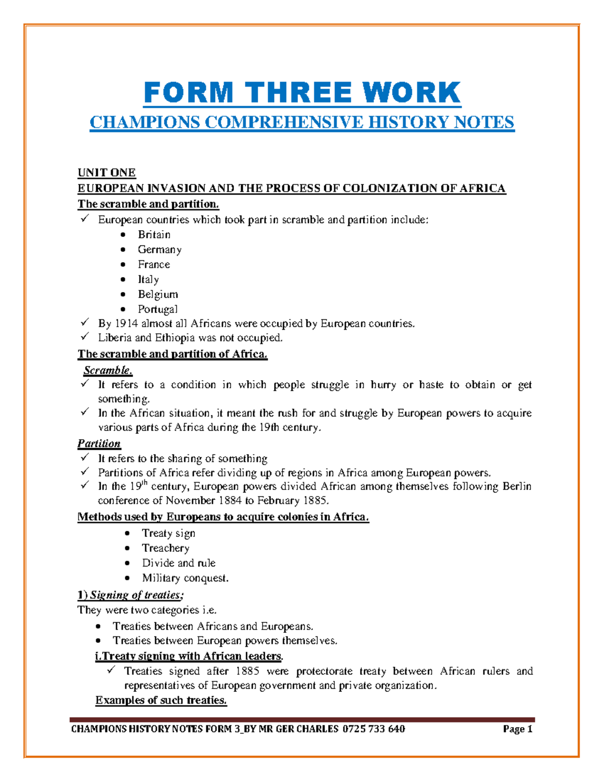History FORM 3 Notes Champ - FORM THREE WORK CHAMPIONS COMPREHENSIVE ...