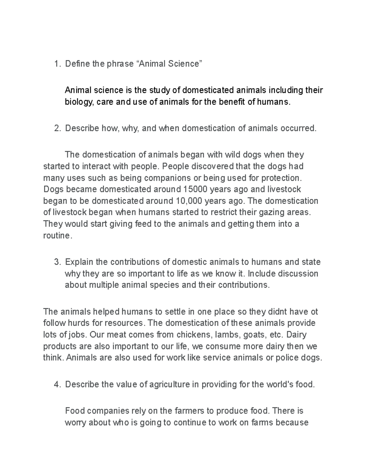 AVS guided notes 1 30 - Define the phrase “Animal Science” Animal ...