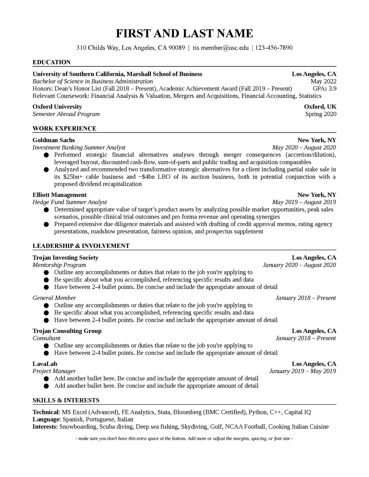 usc resume help