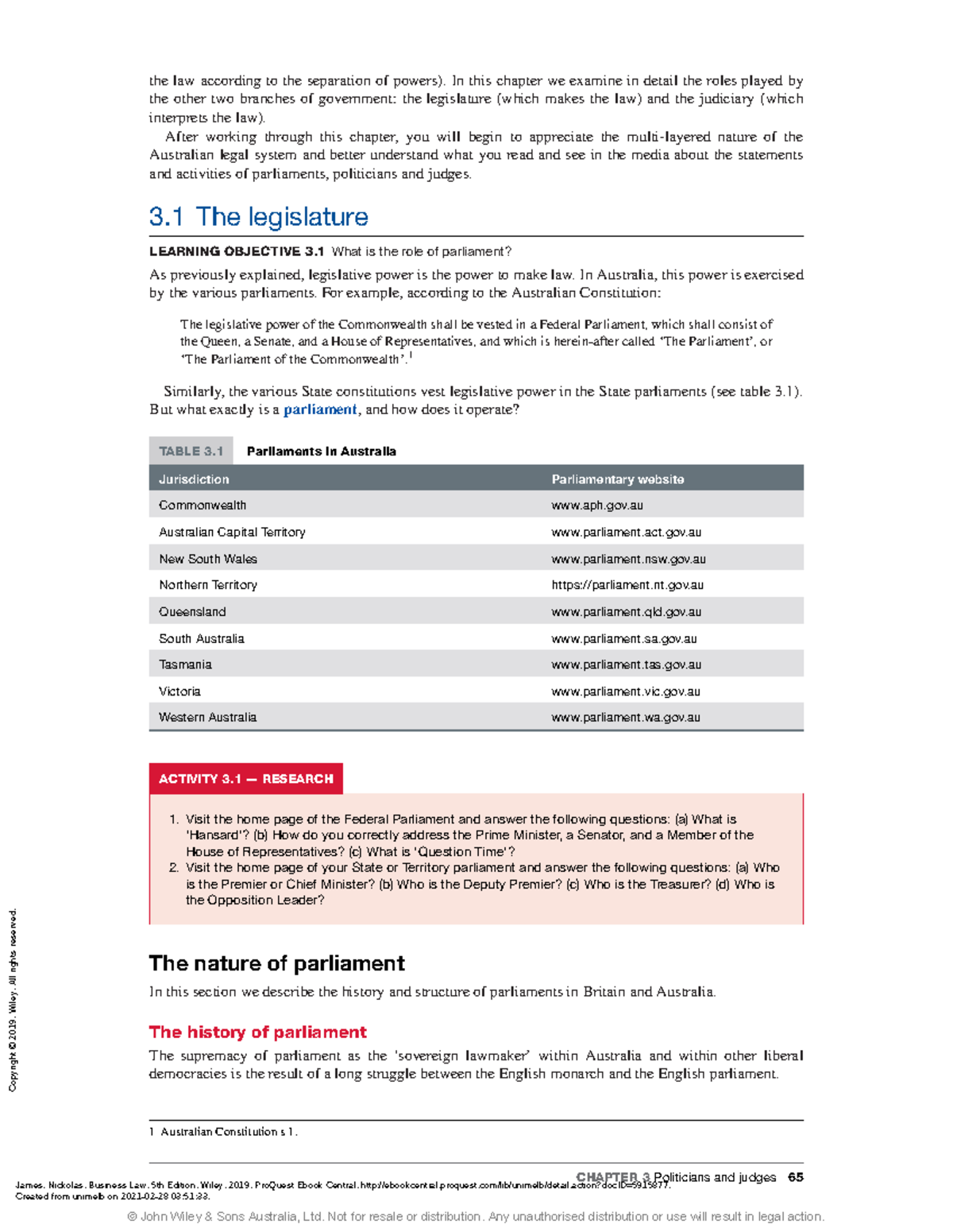 Business Law 5th Edition - (3 - the law according to the separation of ...