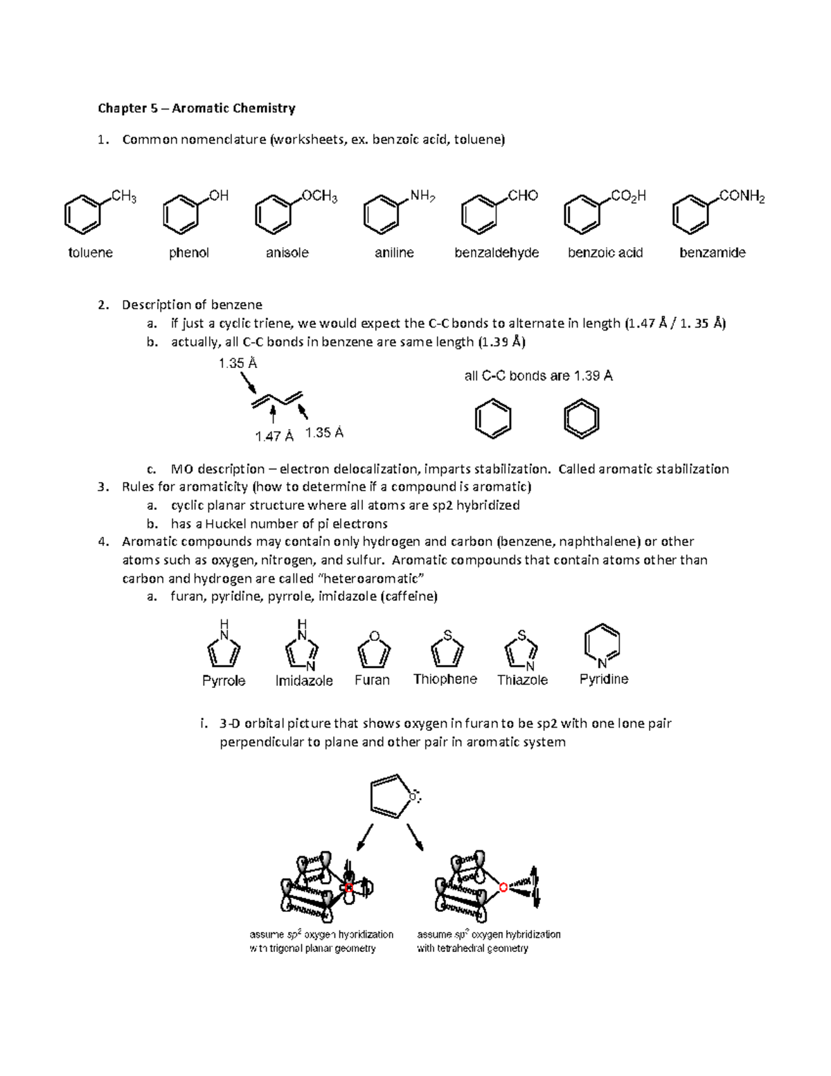 Chapter 5 notes - Spring semester 2014 - Chapter 5 – Aromatic Chemistry ...